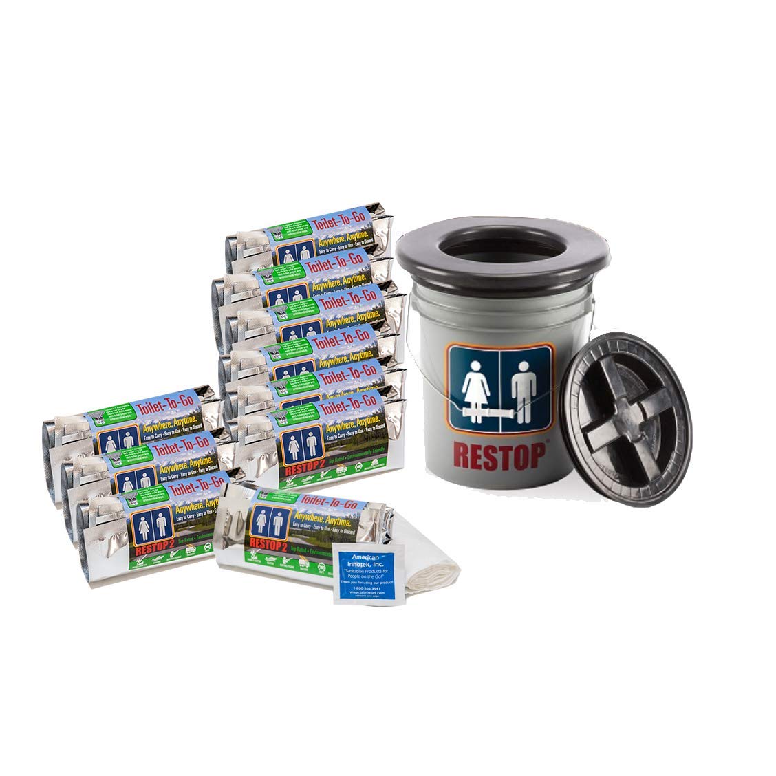RS510 Commode with Supplies - 10 RS2 Solid and Liquid Waste Bags - Portable Toilet for Home Care, Camping & Emergency Use