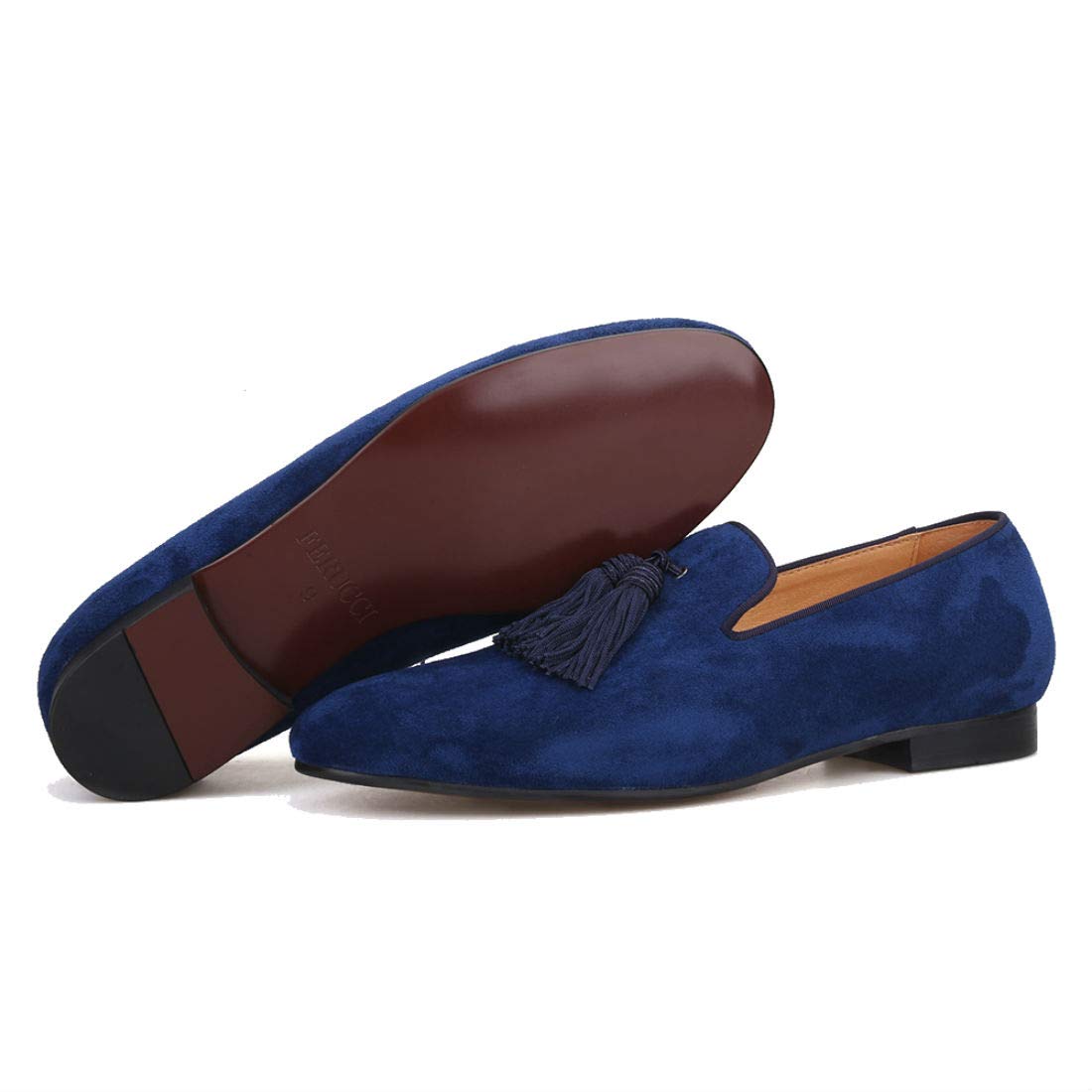 FERUCCI Men's Navy Suede Loafers with Tassel - Comfortable Slip-On House Shoes for Indoor/Outdoor Wear - Perfect for Home, Office & Casual Occasions