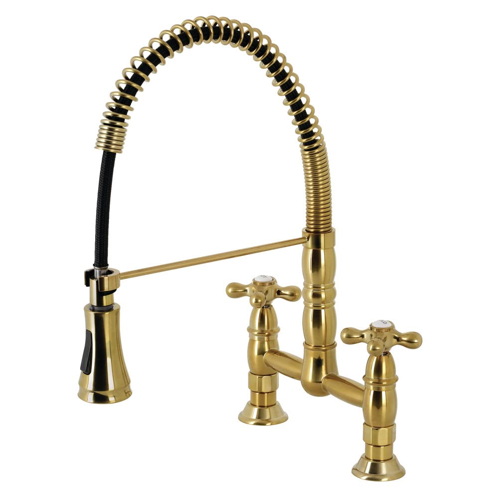 Kingston Brass GS1277AX Heritage Two-Handle Deck-Mount Pull-Down Sprayer Kitchen Faucet - Polished Chrome, 11.19 x 10 x 18.75 Inches - Perfect for Modern Farmhouse & Traditional Kitchen Sinks
