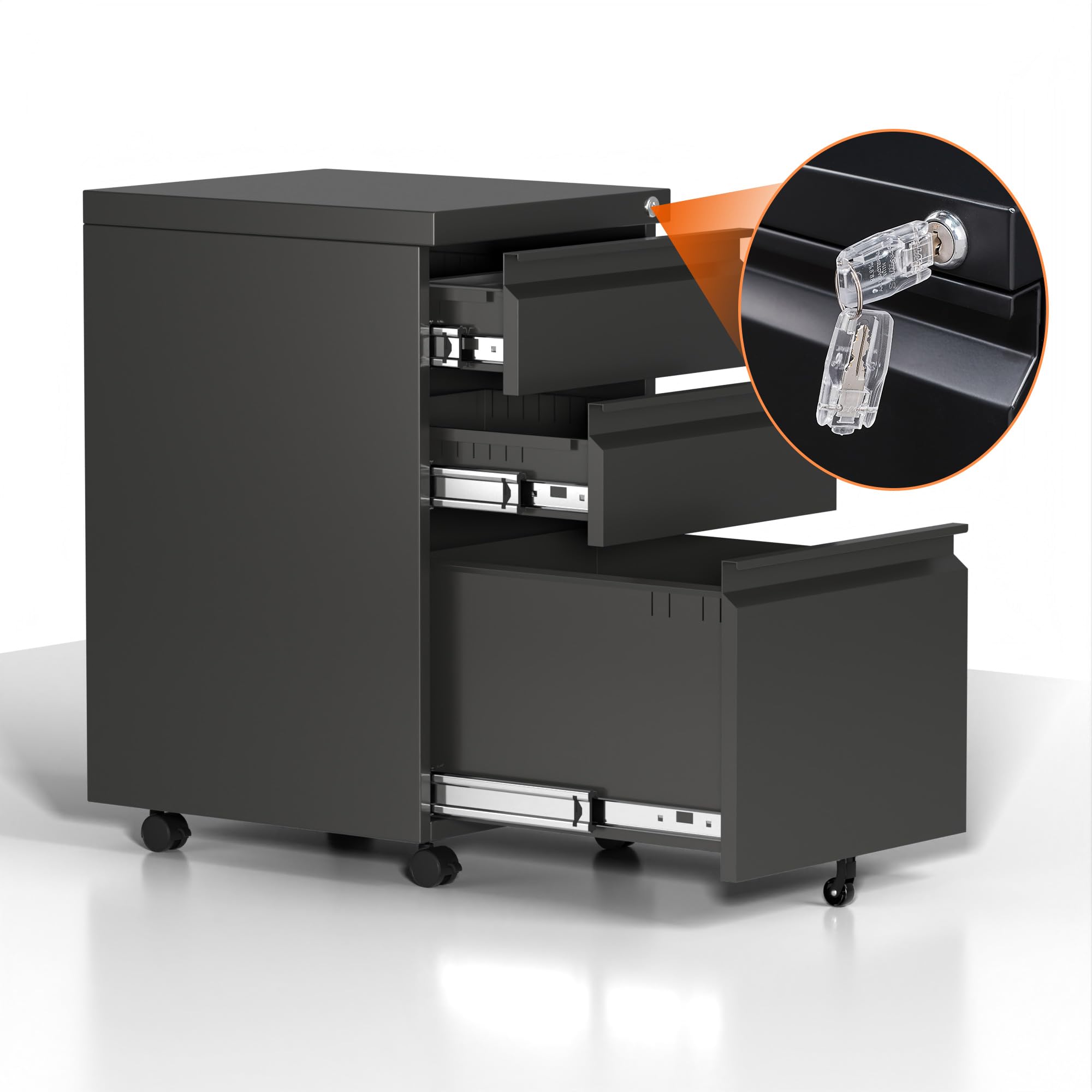 3-Drawer Locking File Cabinet with Wheels for Home Office - Rolling Under Desk Storage Organizer for Documents, Folders & Supplies | Perfect for Small Spaces & Clutter-Free Workspaces