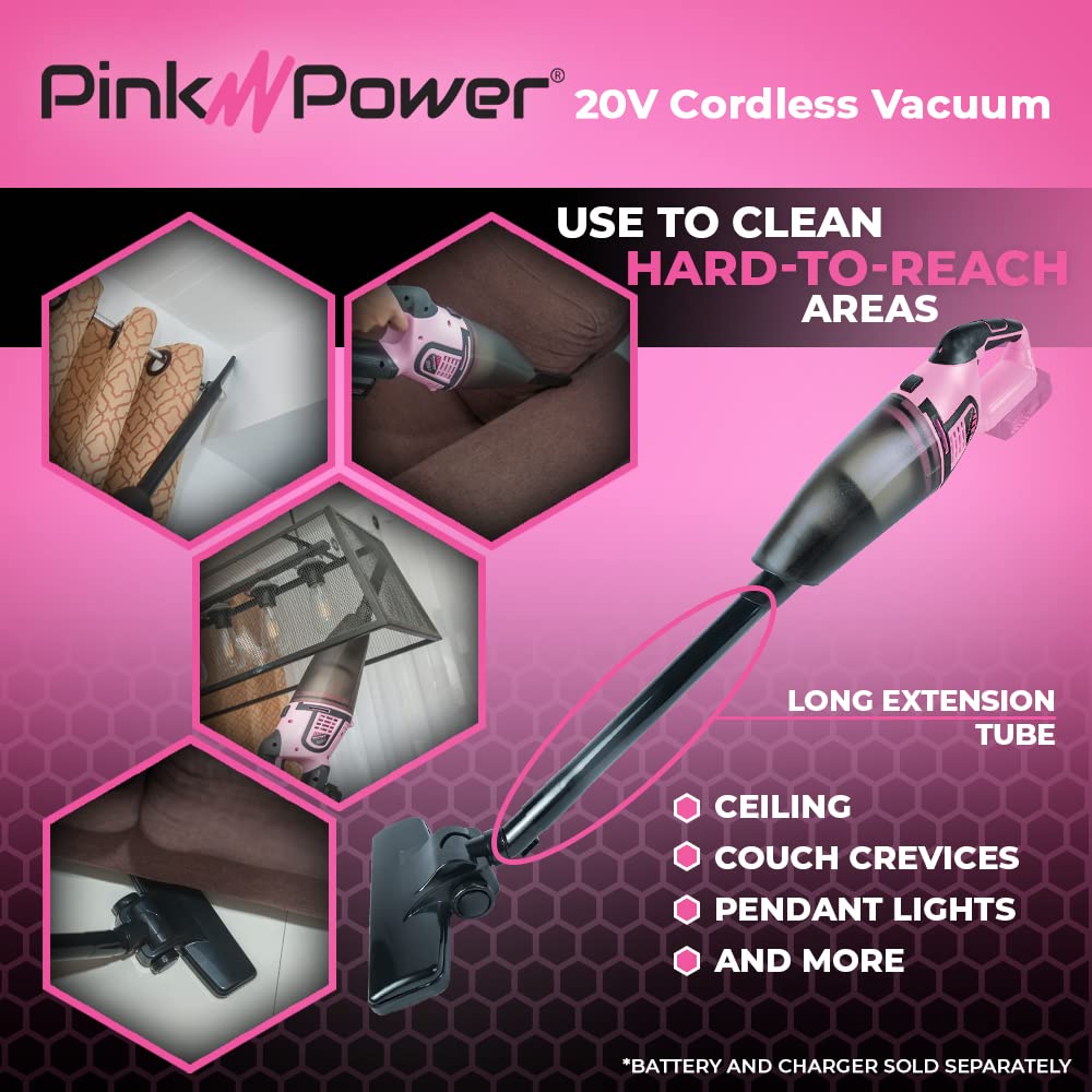 Pink Power Vacuum Cleaner - Cordless Handheld Vacuum (Tool Only, No Battery or Charger) - Perfect for Quick Cleanups, Car Detailing & Pet Hair Removal