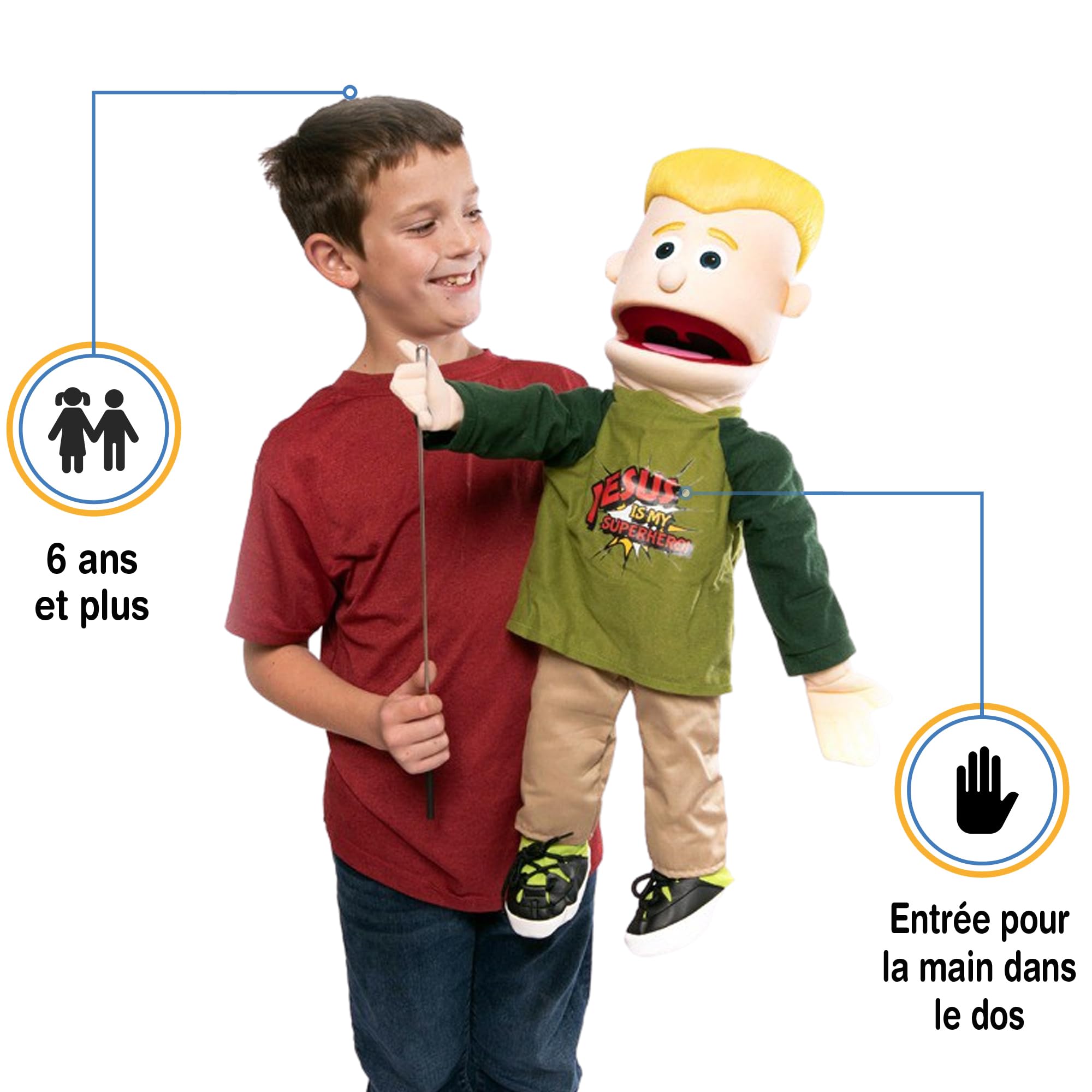 Jesus Is My Superhero - 25 Inch Full Body Boy Puppet for Christian Storytelling, Sunday School, and Kids Bible Lessons