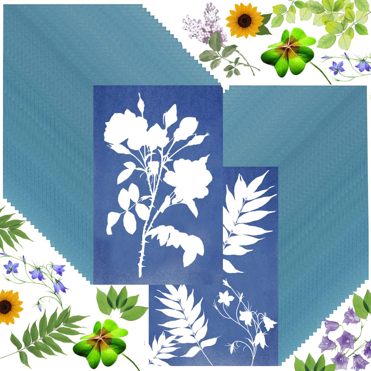 30 Sheets Sun Print Paper Kit - White Cyanotype Paper A5 Solar Drawing Paper, High Sensitivity Nature Sun Activated Art Paper for Kids & Adults - Perfect for DIY Crafts, Solar Printing Art Projects, and Educational Activities