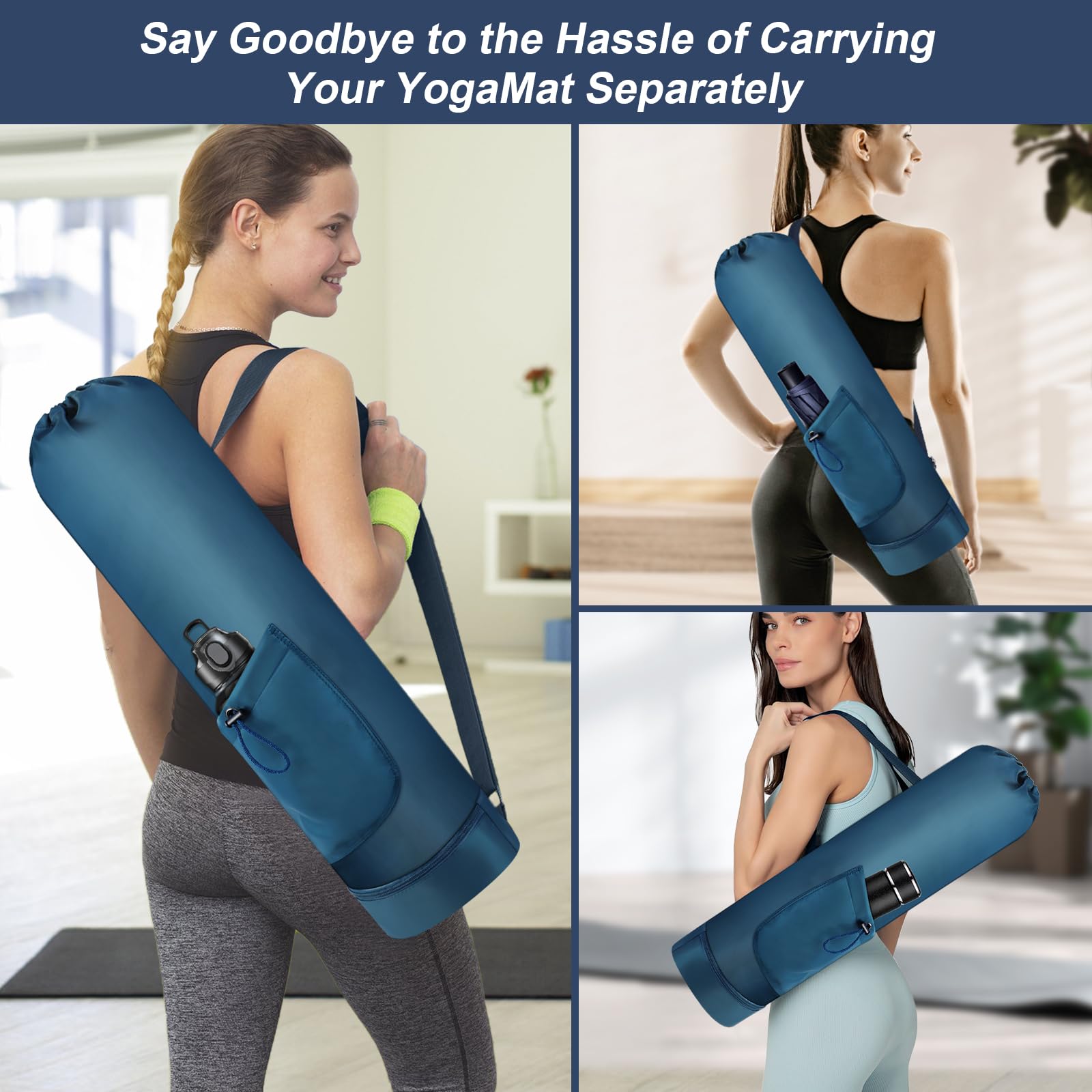 Yoga Mat Bag with Water Bottle & Pocket - Adjustable Strap Carrier for Women & Men - Perfect for Gym & Yoga Classes