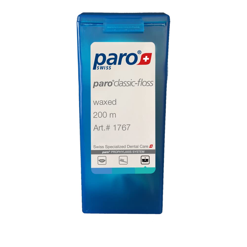 Paro Classic Waxed Dental Floss - 200m Mint Floss Dispenser for Fresh Breath & Healthy Teeth - Perfect for Travel, Home & Office Oral Care