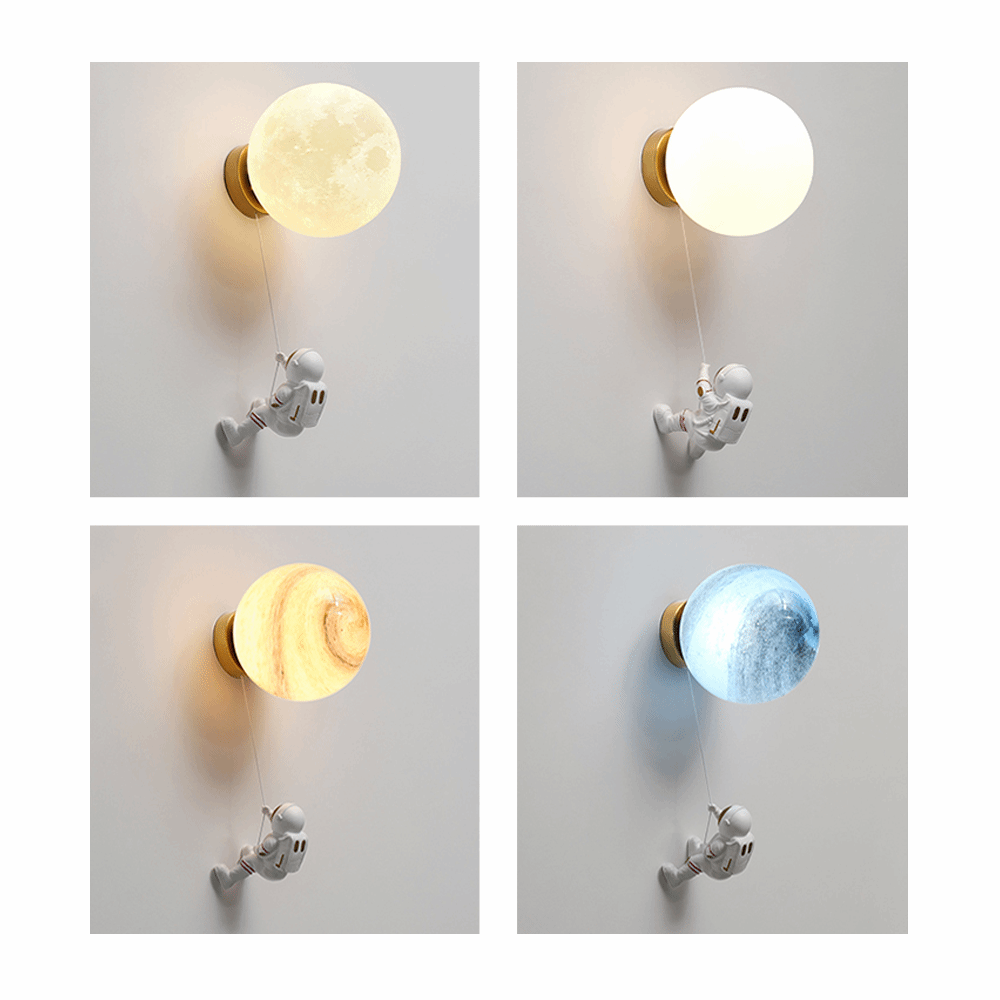NASA Astronaut on Moon Wall Lamp - LED Night Light for Kids Room, Bedroom & Nursery - Space-Themed Decor for Boys & Girls