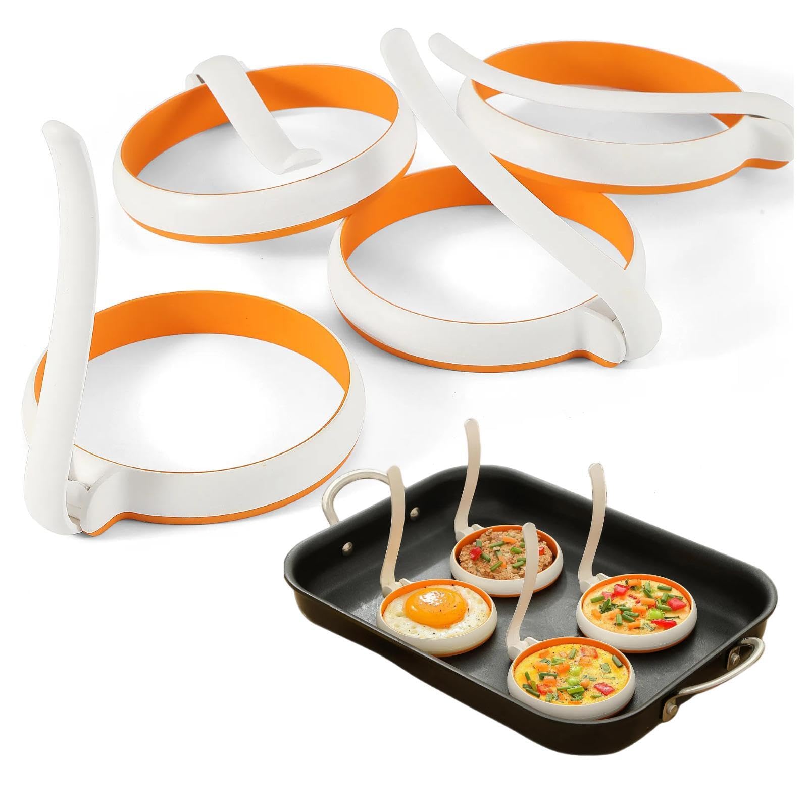 Nonstick Silicone Egg Cooker Rings Set - 4-Pack Round Egg Molds for Perfect Fried Eggs, Pancakes & Breakfast Sandwiches | Fits McMuffin Biscuit | Easy to Use & Clean | Ideal for Home Cooking, Camping & Meal Prep