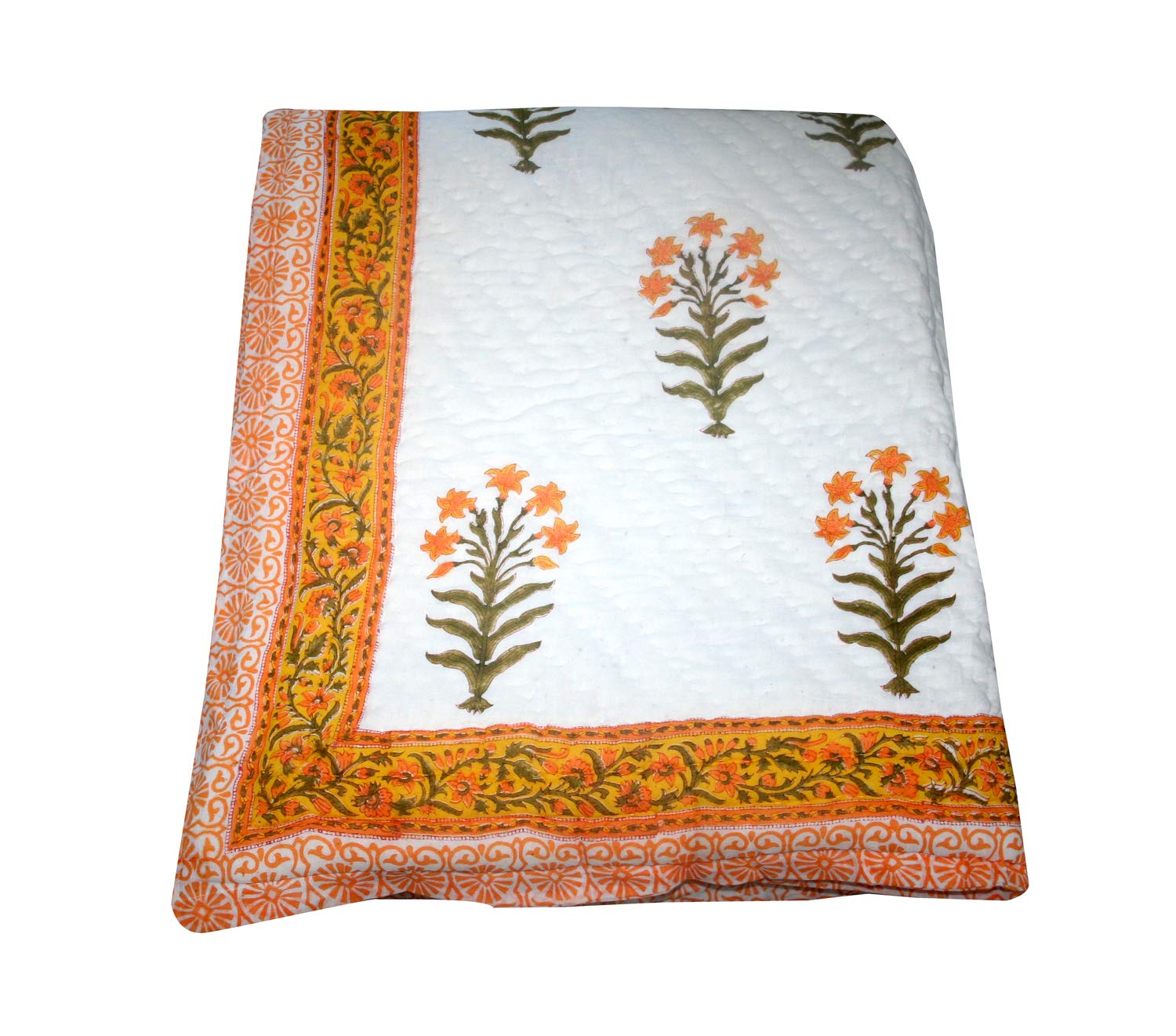 Tulip Floral Bedspread - Soft, Breathable Summer Quilt Coverlet in Orange & White - Twin, Queen, King Sizes (90x108 Inch) - Perfect for Bedroom Decor, Guest Rooms & Seasonal Home Refresh