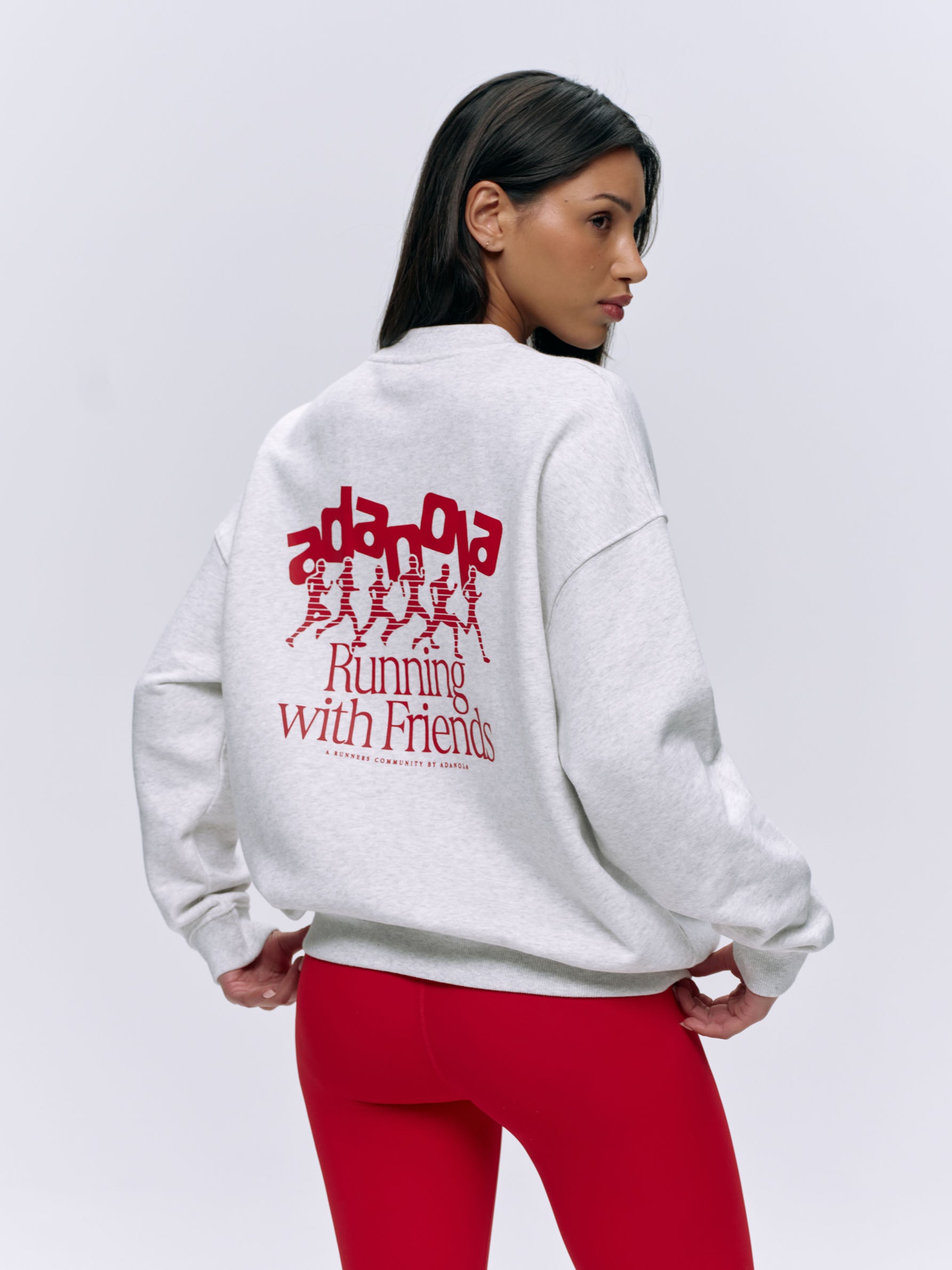 Oversized Runners Sweatshirt - Light Grey Melange & Classic Red | Comfortable Athletic Wear for Running, Gym, and Casual Outfits
