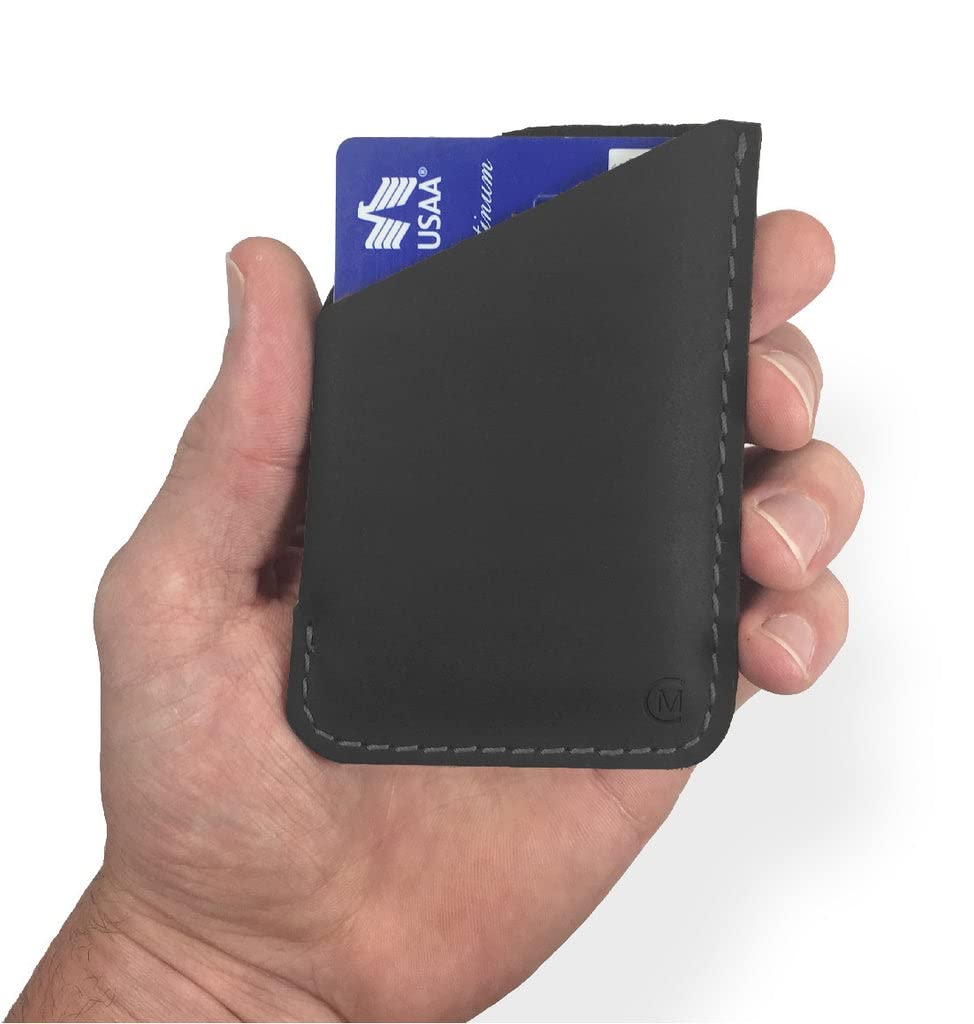 Slim Leather Minimalist Card Holder Wallet for Men & Women - RFID Blocking Thin Credit Card Case, Small Business Card Organizer - Front Pocket Wallet for Everyday Carry & Travel (Black, Magnum)