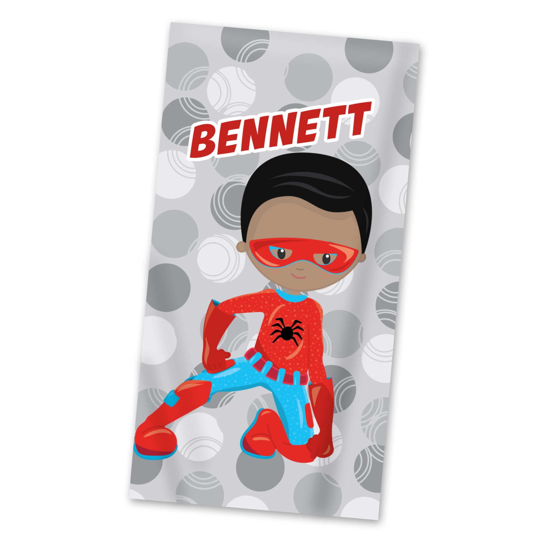 Superhero Beach Towel - Gray Dots Red Spider Boy Hero Lightweight Pool Towel Personalized Name Gift for Kids, Swimming, Beach, Pool, Camping