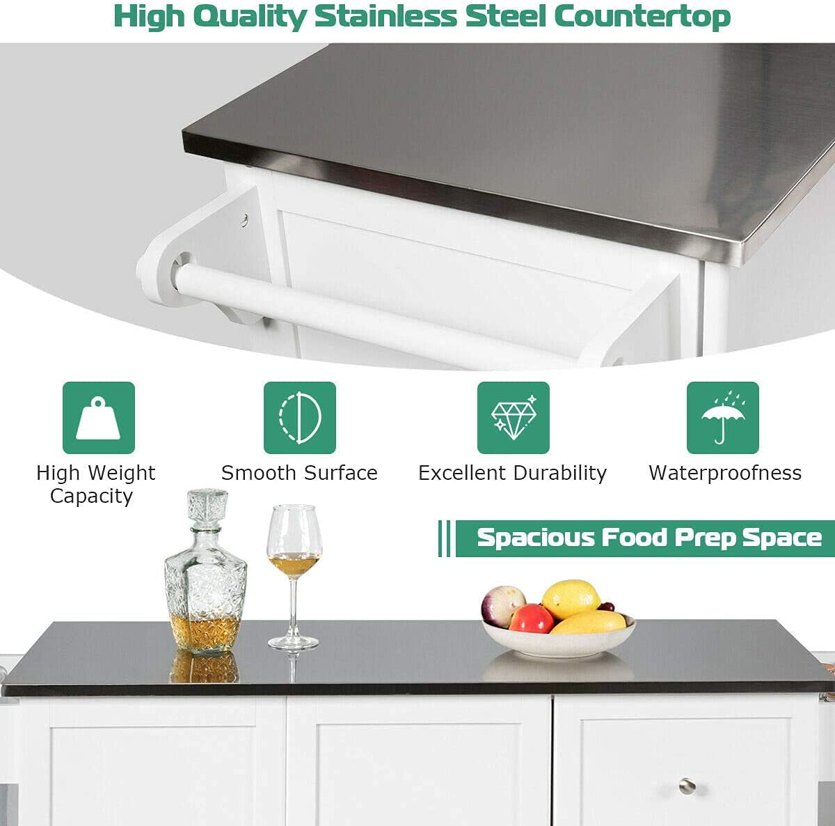 Mobile Kitchen Island Cart with Stainless Steel Top & Storage - Perfect for Small Kitchens & Dining Areas