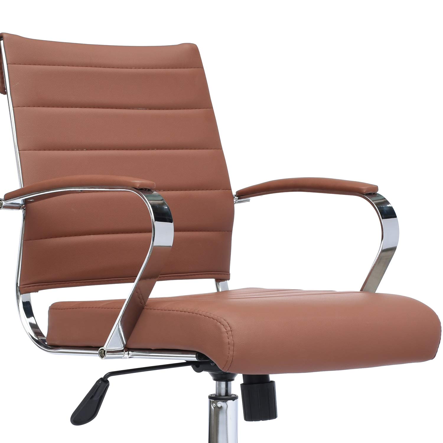 2xhome Modern Adjustable Ergonomic Office Chair - Designer Drafting Chair with Arms & Ribbed Back Support, Brown - Perfect for Home Office, Computer Work & Creative Workspaces