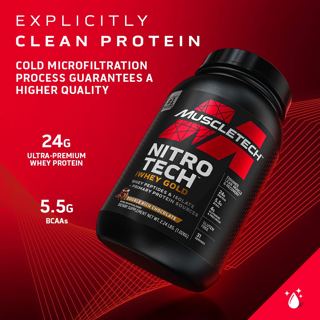 MuscleTech Nitro-Tech Whey Gold Protein Powder - Premium Whey Protein Isolate for Men & Women - Cookies & Cream Flavor - 5lb Pack - Post Workout Recovery & Muscle Building Supplement