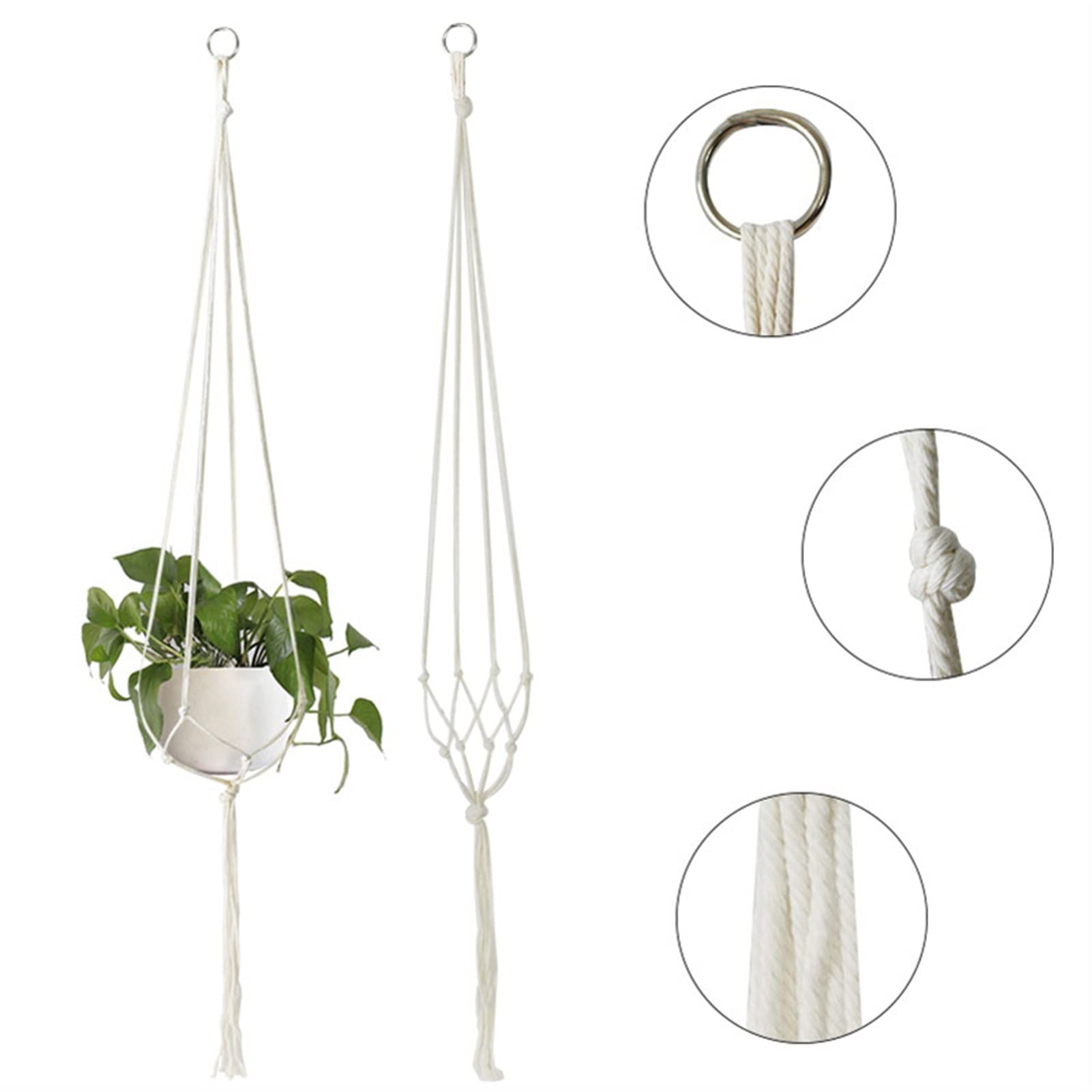 Handmade Macrame Plant Hanger - White 105cm Flower Pot Holder for Wall Decor, Indoor Hanging Planter, Boho Home & Garden Accessories - Perfect for Living Room, Bedroom, Balcony and Patio Decorations