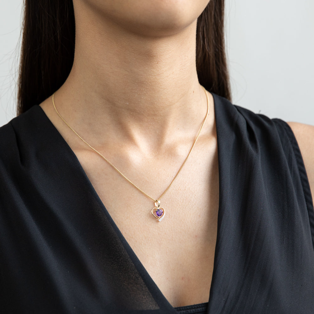 9ct Yellow Gold Amethyst Heart Pendant Necklace for Women - Elegant Valentine's Day Gift & Everyday Jewelry for Special Occasions