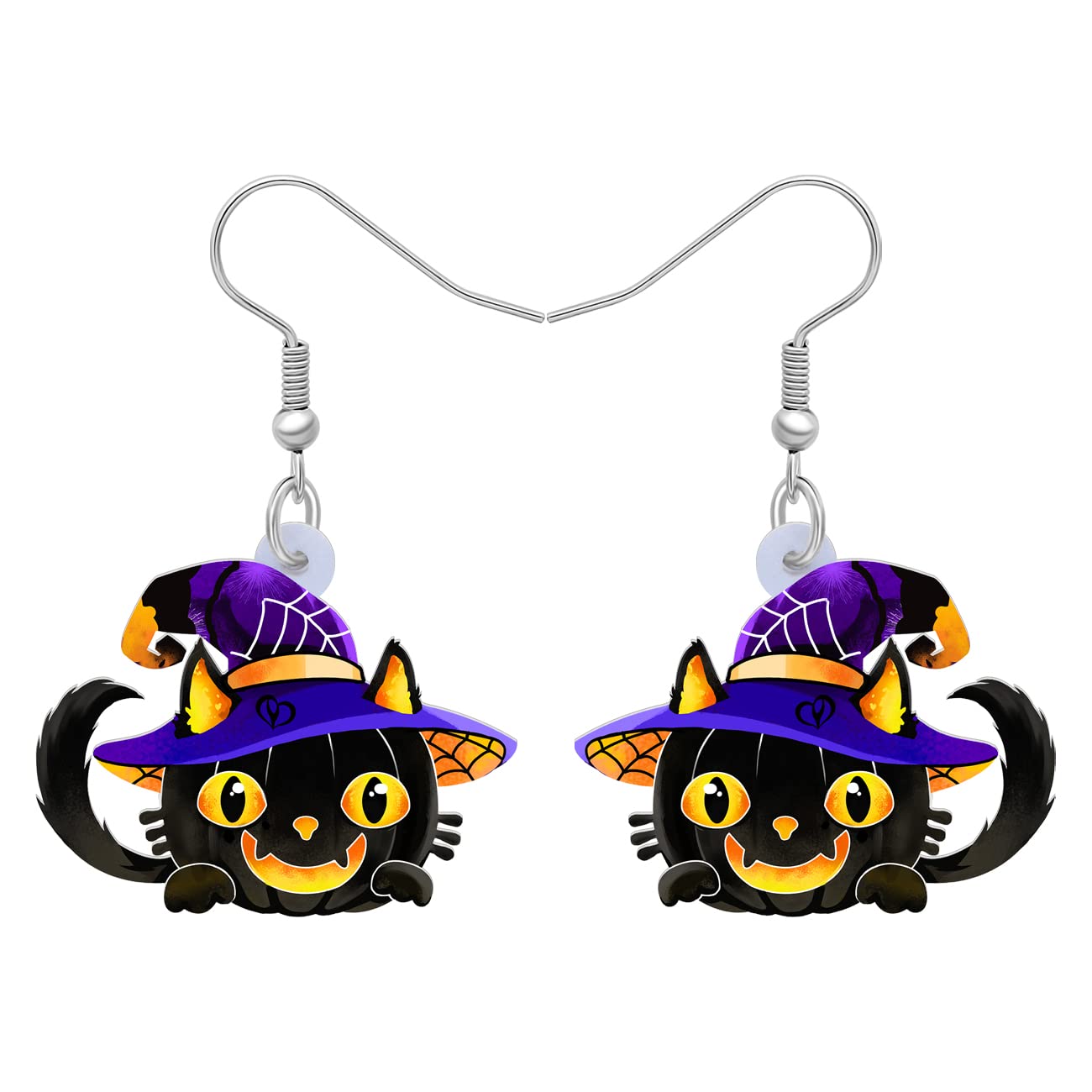 NEWEI Acrylic Halloween Cute Black Cat Earrings - Drop Dangle Jewelry for Women, Girls, Teens - Perfect for Halloween Costumes, Party Favors & Gift Giving