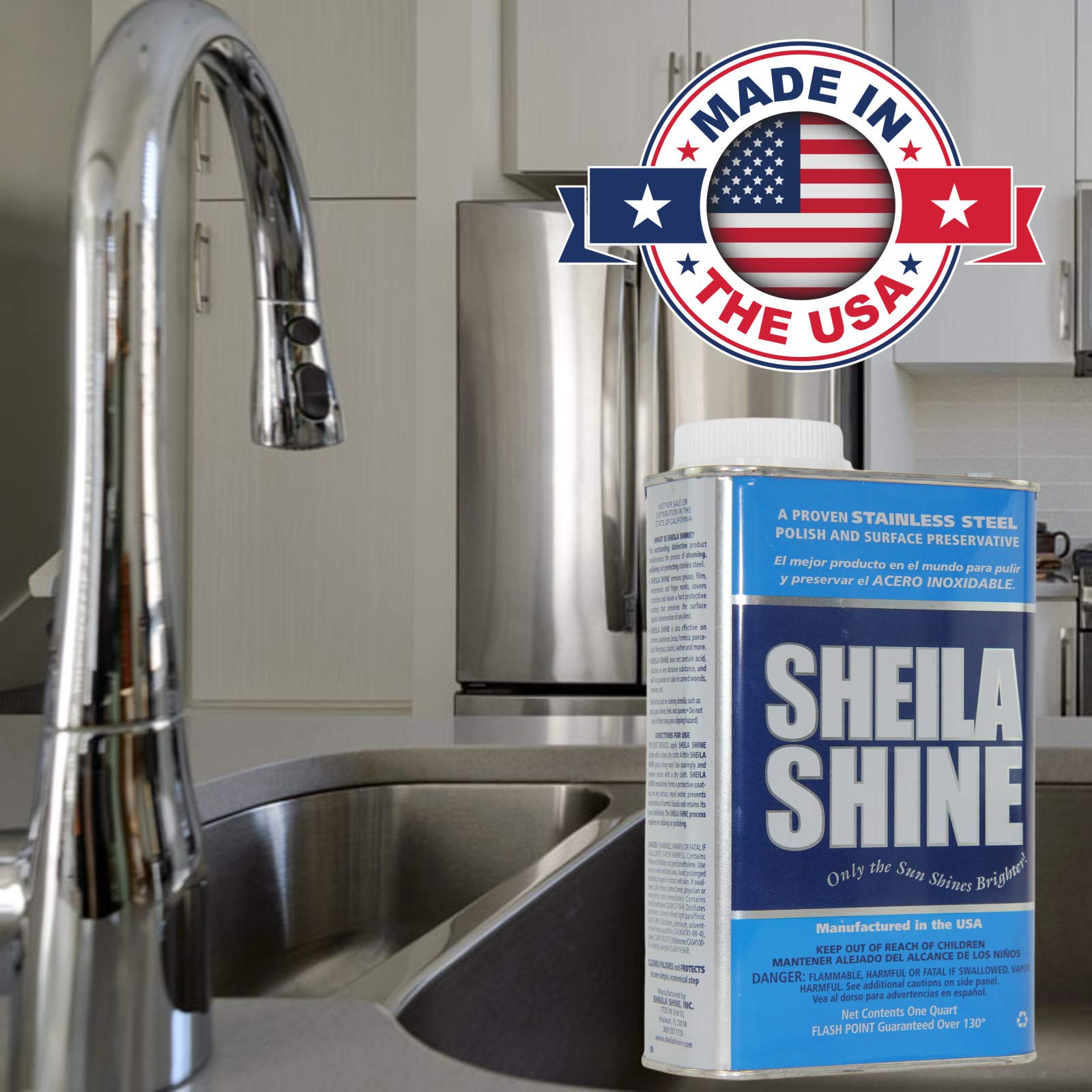 Sheila Shine 1 Quart Stainless Steel Cleaner & Polish – Removes Grease, Fingerprints & Watermarks | Protects Kitchen Appliances, Fridges, Sinks & Stoves | Ideal for Household Cleaning & Stainless Steel Maintenance