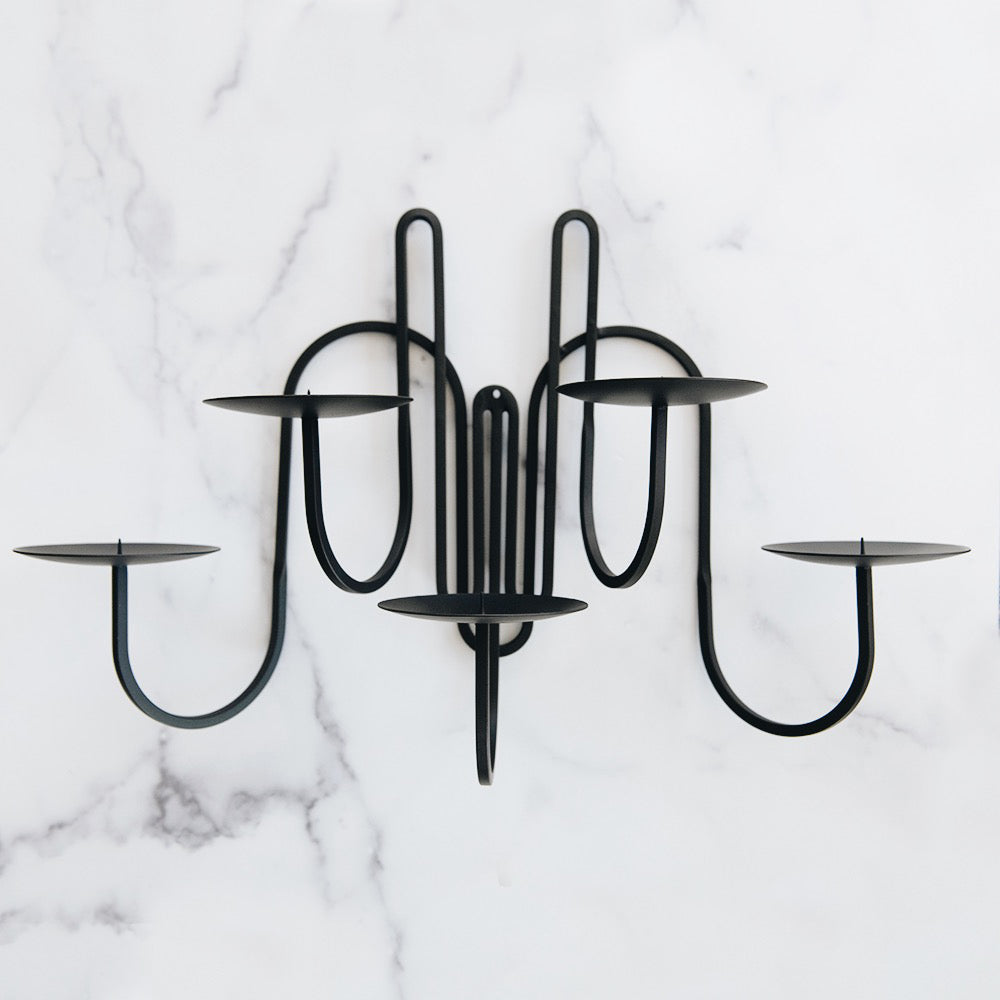 Hand Forged Iron Candle Holder - 5 Arm Black Wrought Iron Candelabra for Dining Table, Wedding Centerpiece & Home Decor