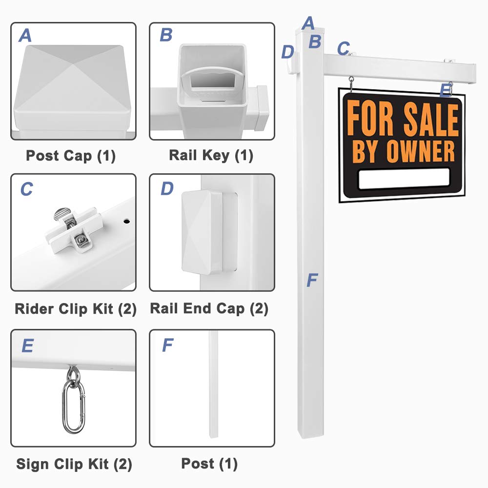 VINGLI 6ft Vinyl PVC Real Estate Sign Post - Durable Yard Post for Sale Signs, Hanging Ads & Outdoor Advertising - White (2 Pack) - Perfect for Realtors, Open Houses & Property Listings