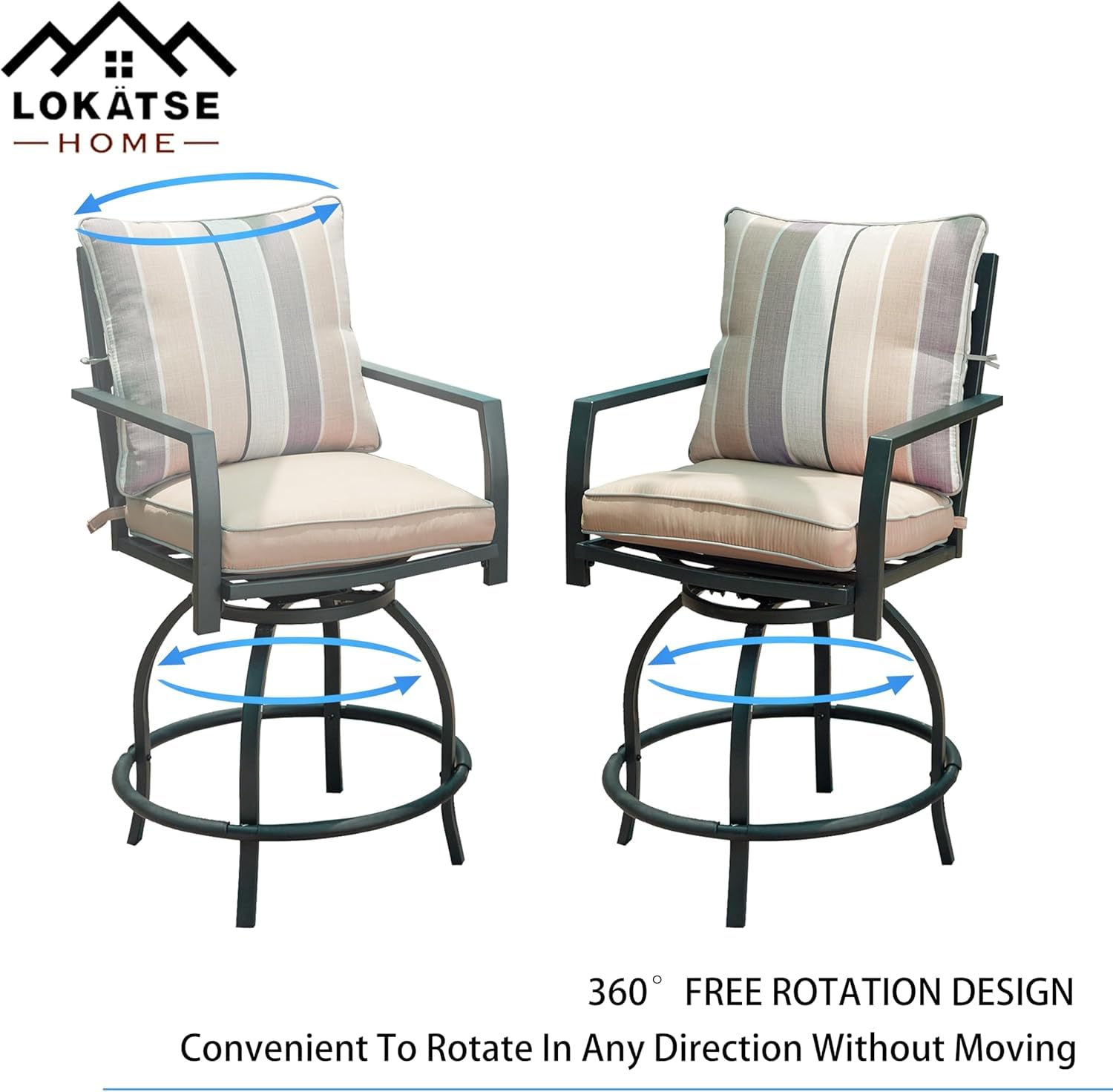 LOKATSE HOME 2-Piece Patio Swivel Bar Stools Set - Beige Outdoor Bar Height Chairs for Backyard, Deck, Poolside & Garden Relaxation