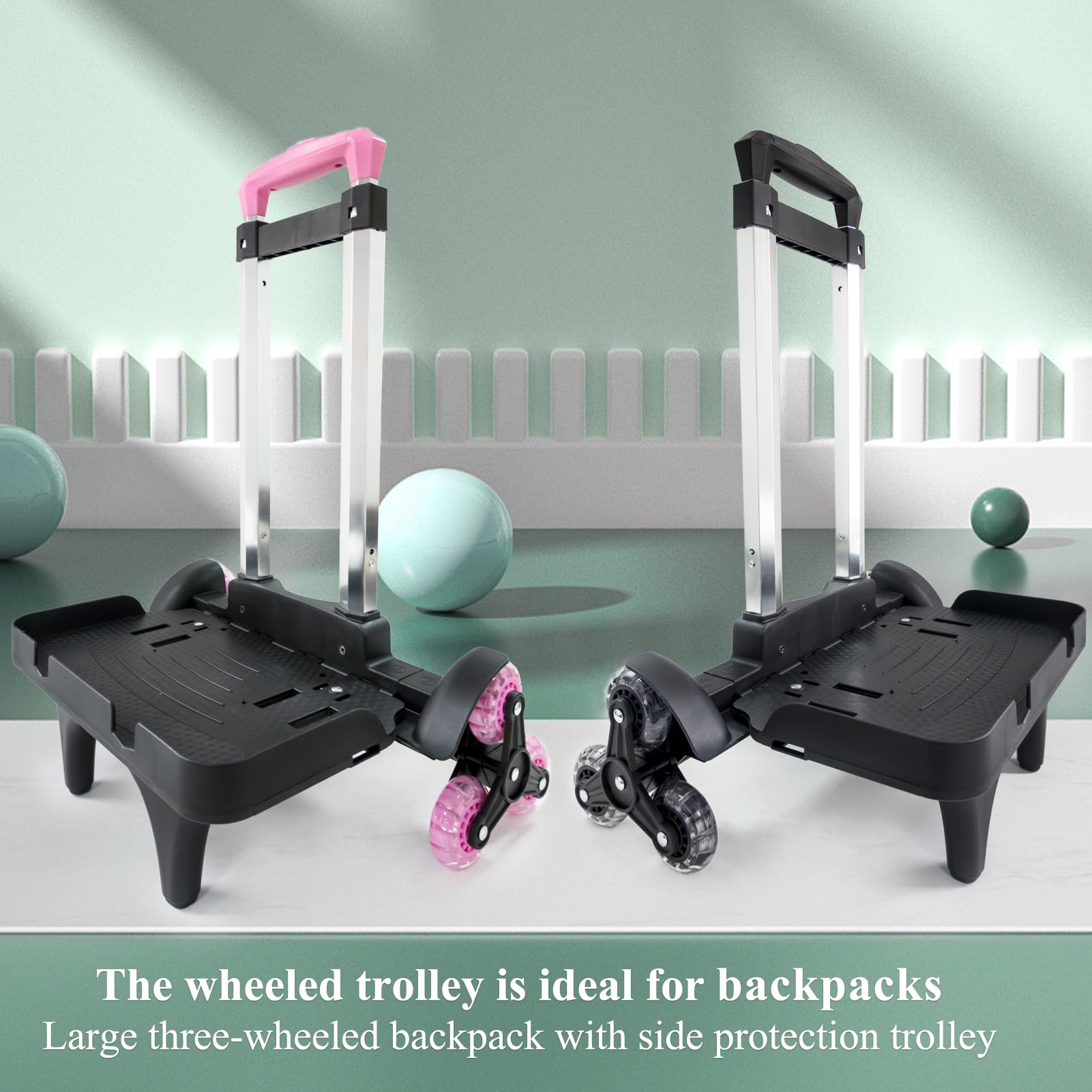Foldable Aluminum Alloy Wheeled Backpack Cart - 6-Wheel Rolling Luggage Dolly with Adjustable Strap & Edge Guard Base for Travel, School, Camping & Airport Use