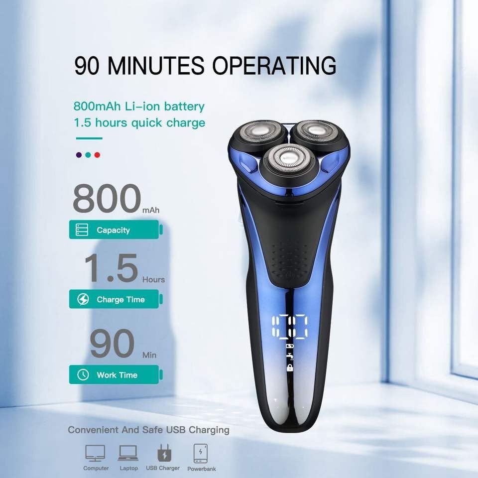 3D Floating Head Rotary Electric Shaver for Bald Men - Waterproof Rechargeable Beard Trimmer & Face Shaving Machine for Smooth Head Shaving at Home or Travel