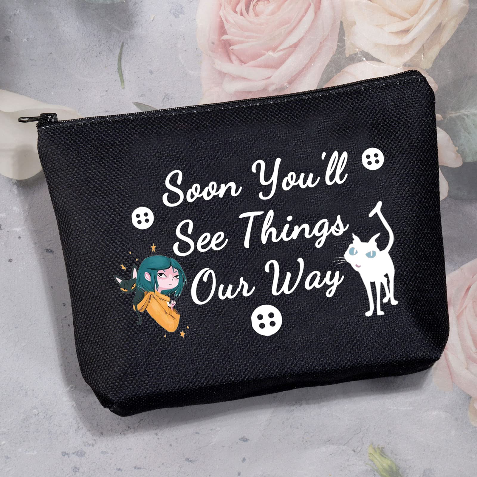 MEIKIUP Soon You'll See Things Our Way Cosmetic Bag - Fantasy Cartoon Makeup Pouch with Secret Door Design - Perfect Gift for Makeup Lovers & Thriller Fans - Great for Travel, Daily Use & Cosmetics Storage