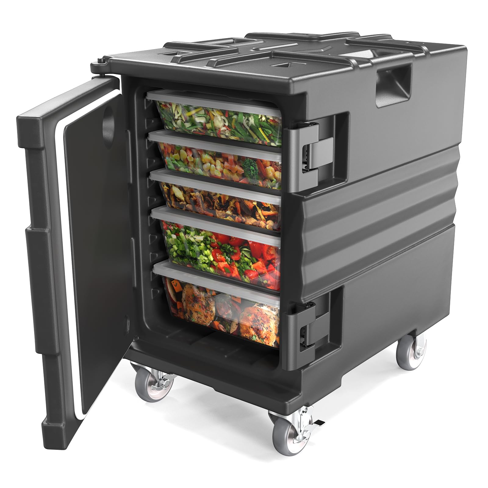 ROVSUN Insulated Food Warmer with Lockable Wheels - Stackable Hot Box Carrier for Catering, Restaurants & Parties - Double Buckles & Handles for Secure Transport - Perfect for Buffets, Outdoor Events & Food Delivery Services