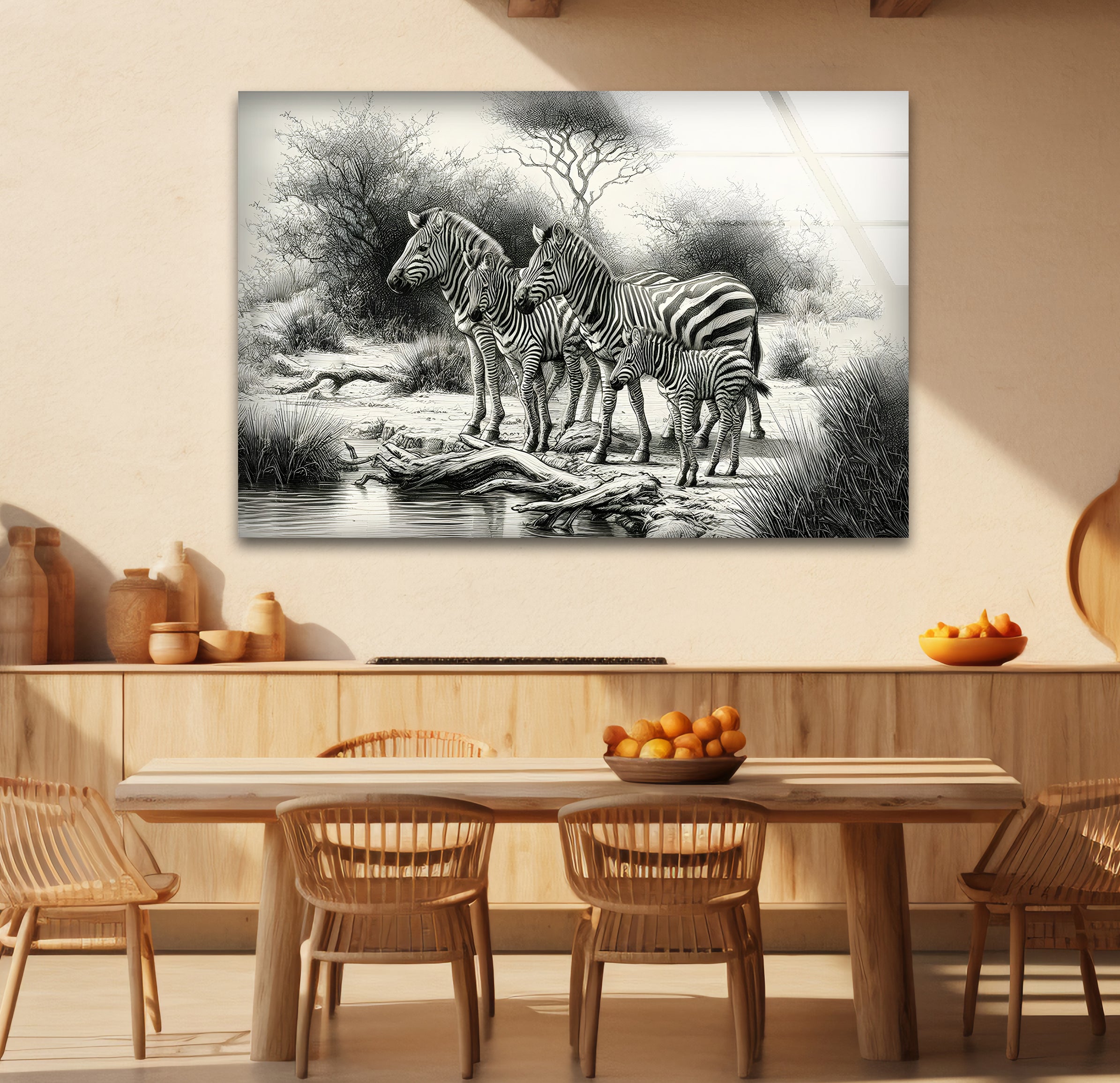 Black and White Zebra Family Glass Wall Art - Modern Home Decor for Living Room, Bedroom & Office - Unique Animal Print Wall Art for Safari & Wildlife Theme Decor