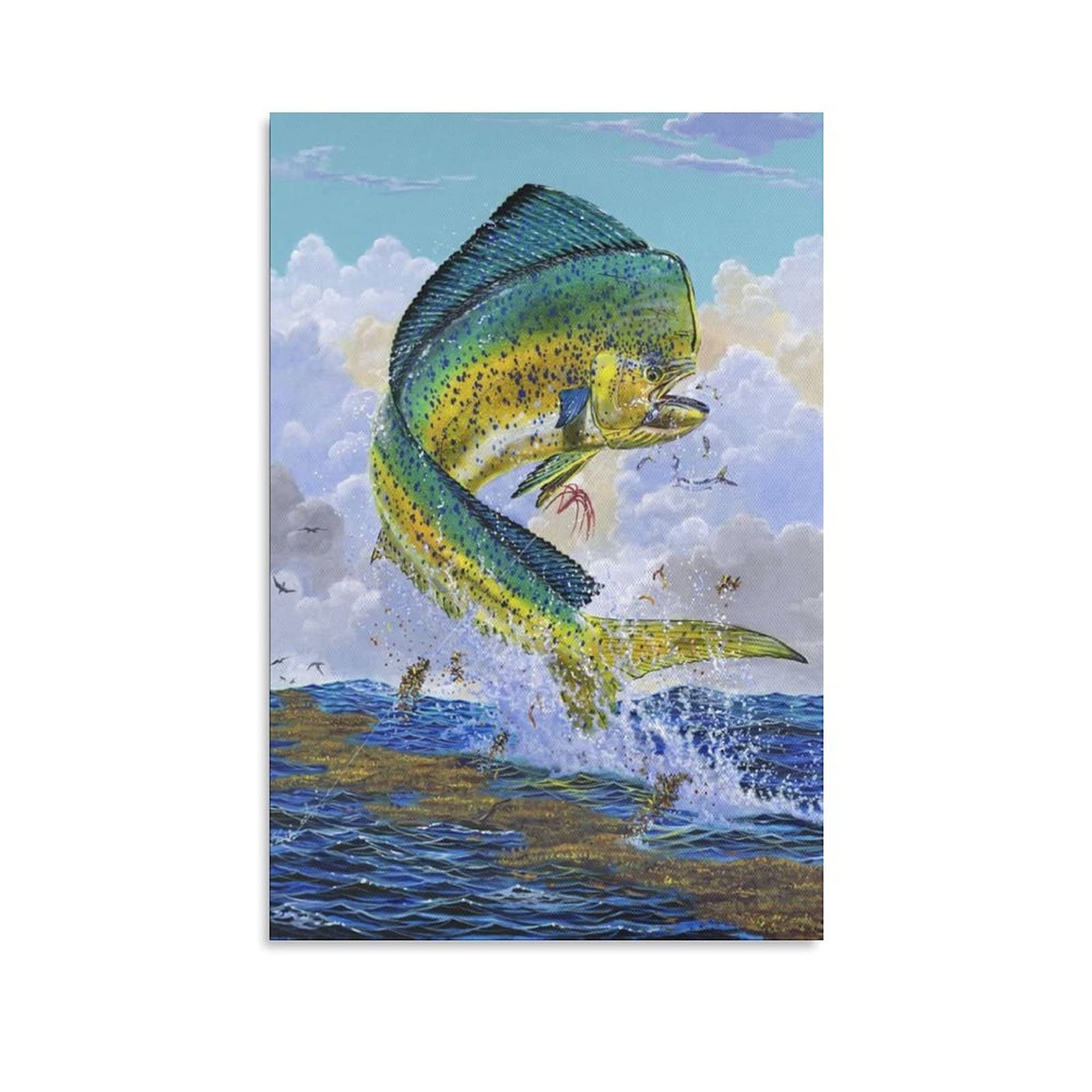 Ocean Fish Guy Harvey Canvas Wall Art Print - 16x24 Inches (40x60cm) Sports Landscape Painting for Living Room, Bedroom & Office Decor - Perfect Gift for Fishing Enthusiasts & Home Decoration