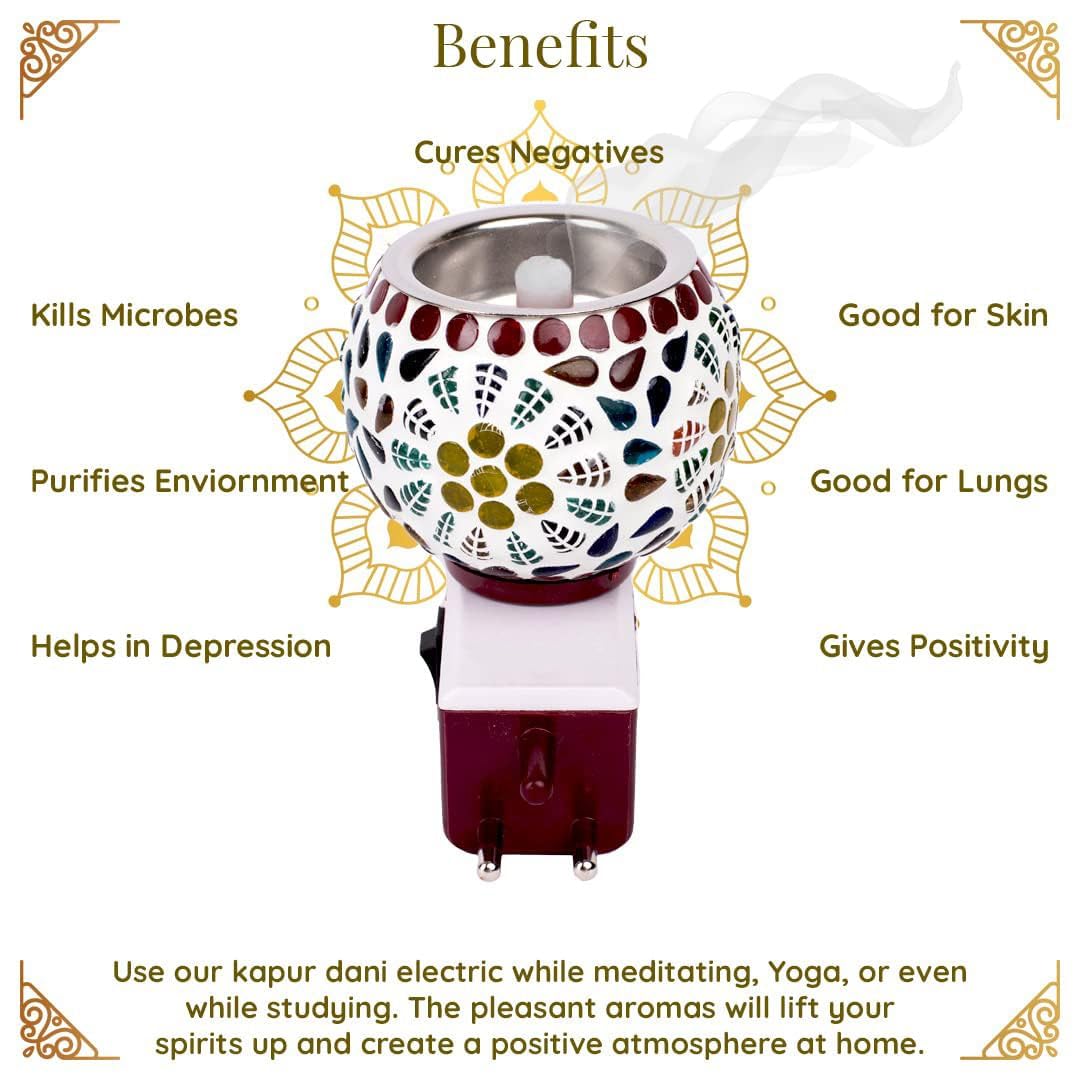 Premium Kriviya Kapoor Dani Electric Camphor Diffuser - Glass Aroma Burner with On/Off Switch & Dual Function (Lamp & Burner) - Perfect for Home Meditation, Yoga, Prayer Rooms & Aromatherapy Sessions (Model M-03)