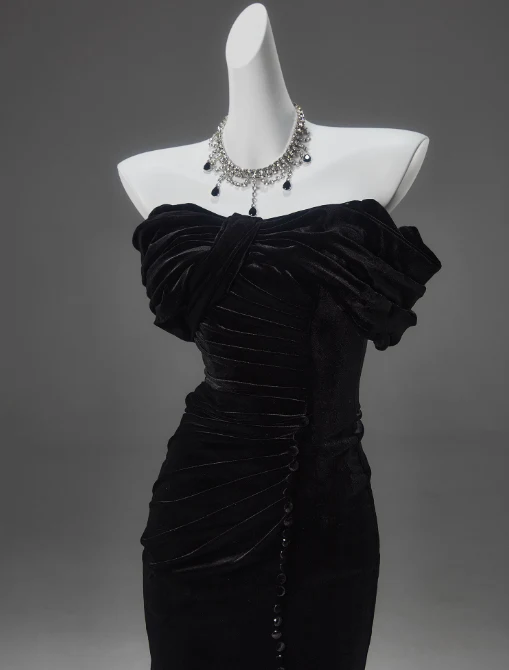 Elegant Black Mermaid Off-the-Shoulder Velvet Long Prom Dress J6759 - Perfect for Homecoming, Evening Gala & Formal Events