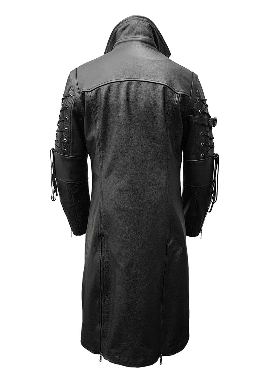 Men's Black Leather Trench Coat - Goth Steampunk Style for Outdoor & Cosplay