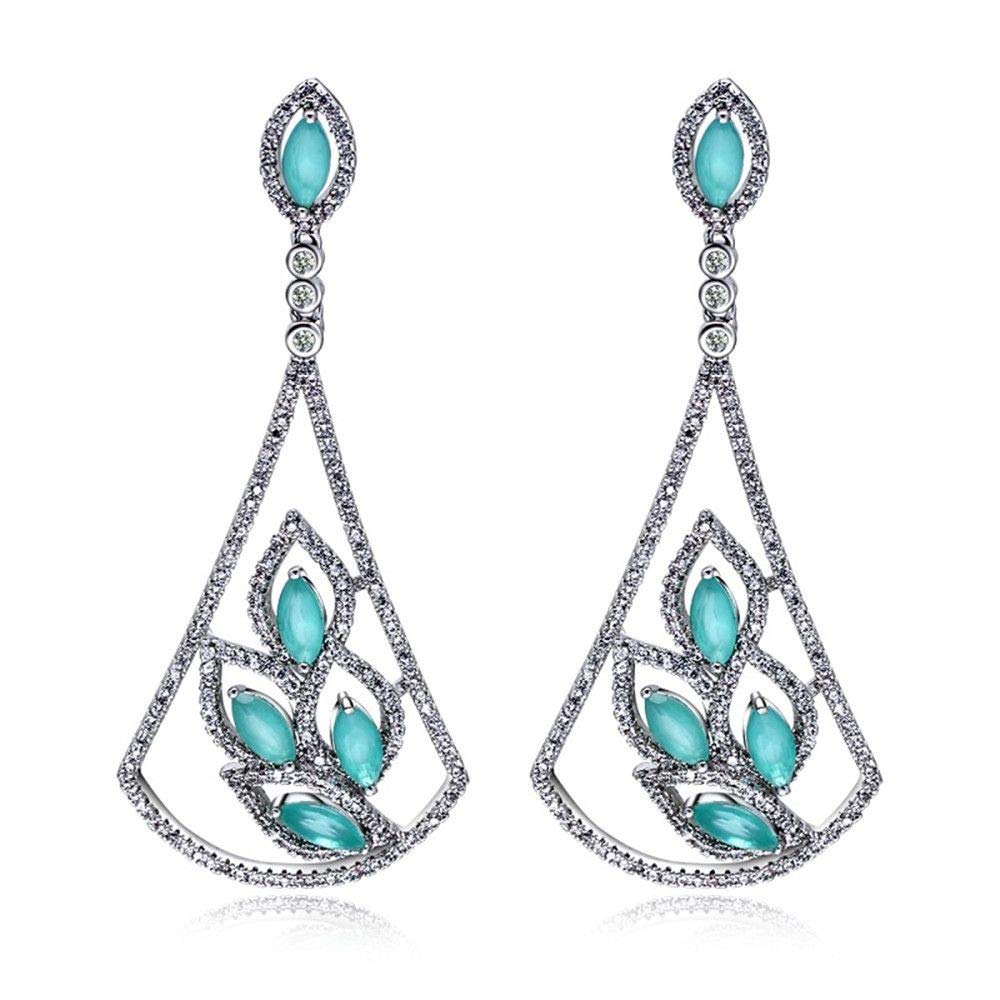 QMM Teal Blue Zircon Hollow Drop Earrings - Unique Bridal Jewelry & Party Accessories for Women - Perfect for Weddings, Evening Events & Special Occasions