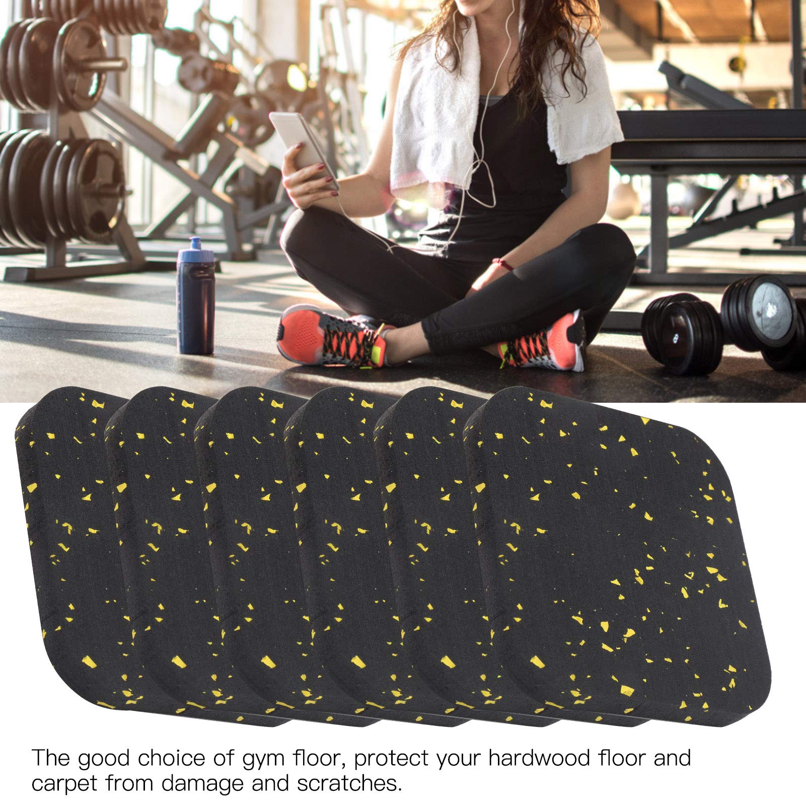 Premium Non-Slip Exercise Equipment Mat - Shock Absorbing, Sound Insulating & Wear-Resistant Gym Floor Mat for Treadmills, Yoga, Home Workouts (Black & Yellow) - Perfect for Home Gyms, Fitness Studios & Noise Reduction
