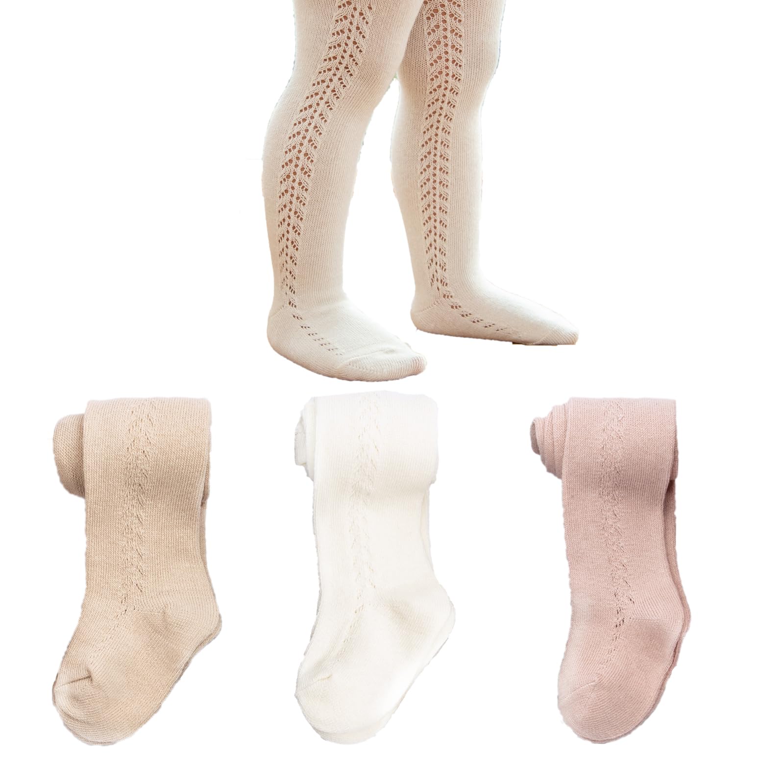 **Baby Girls' Cable Knit Tights - Vintage Cotton Mesh Leggings & Stockings for Infants & Toddlers (3-Pack) - Perfect for Winter Outfits, Holiday Dresses & Playtime Comfort**