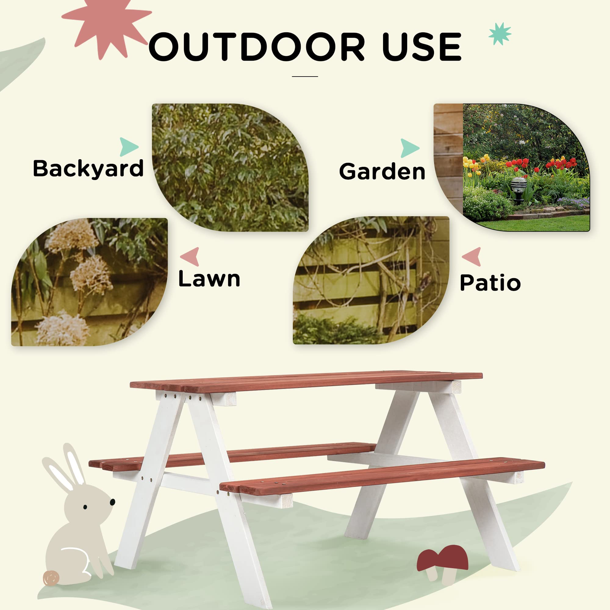 Outsunny Kids Picnic Table Set - Wooden Table & Bench Outdoor Furniture for Children Ages 3-8 - Perfect for Garden, Backyard, Playground & Outdoor Playtime (Brown)