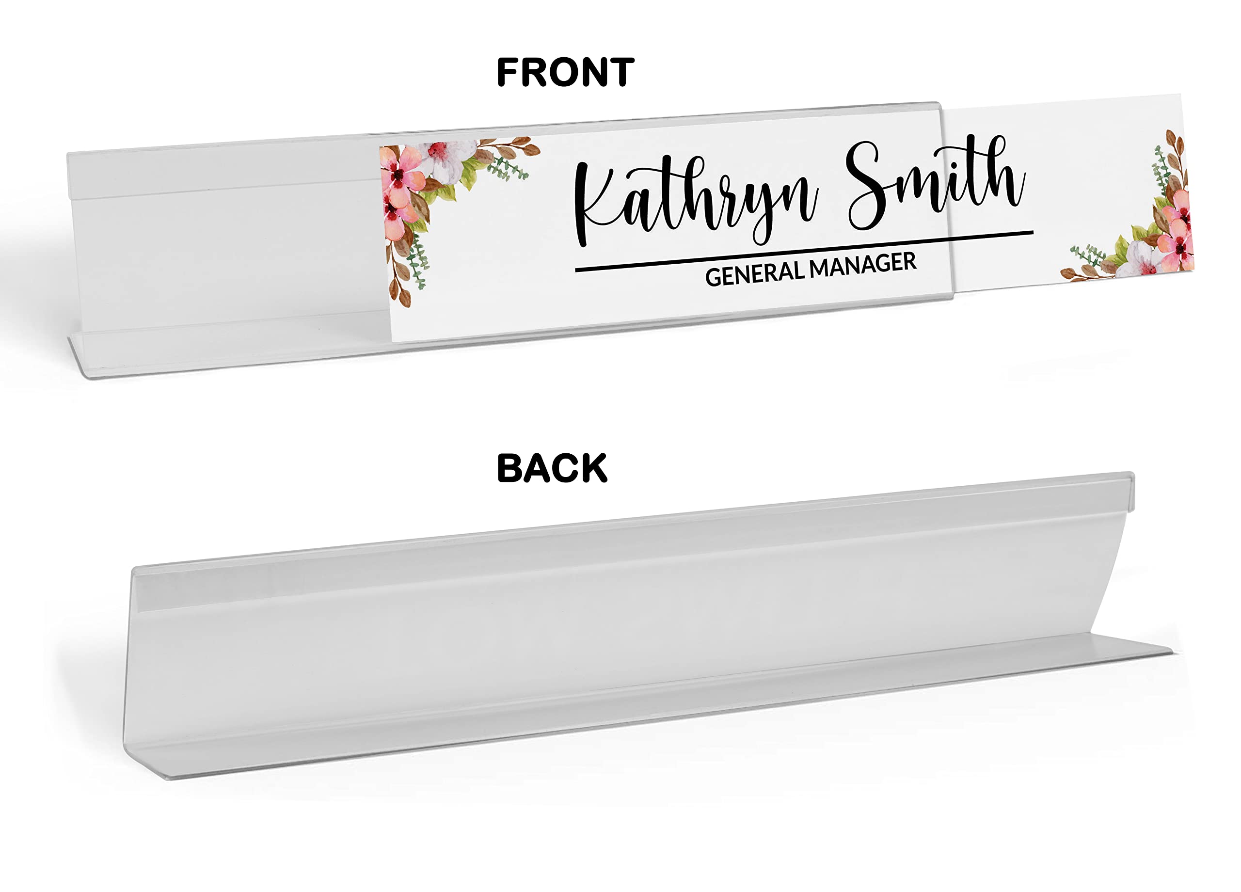 Personalized Acrylic Desk Name Plate - Custom Floral Office Name Sign (2x8 Inches) - Perfect for Workstations, Reception Desks & Home Office Decor