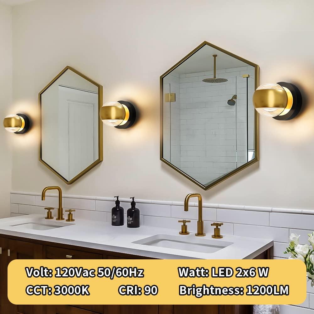 12W Modern LED Bathroom Vanity Light Fixture - Black Gold Wall Sconce with 3000K Warm White Light for Mirror Lighting | Perfect for Bathroom, Living Room & Bedroom Decor