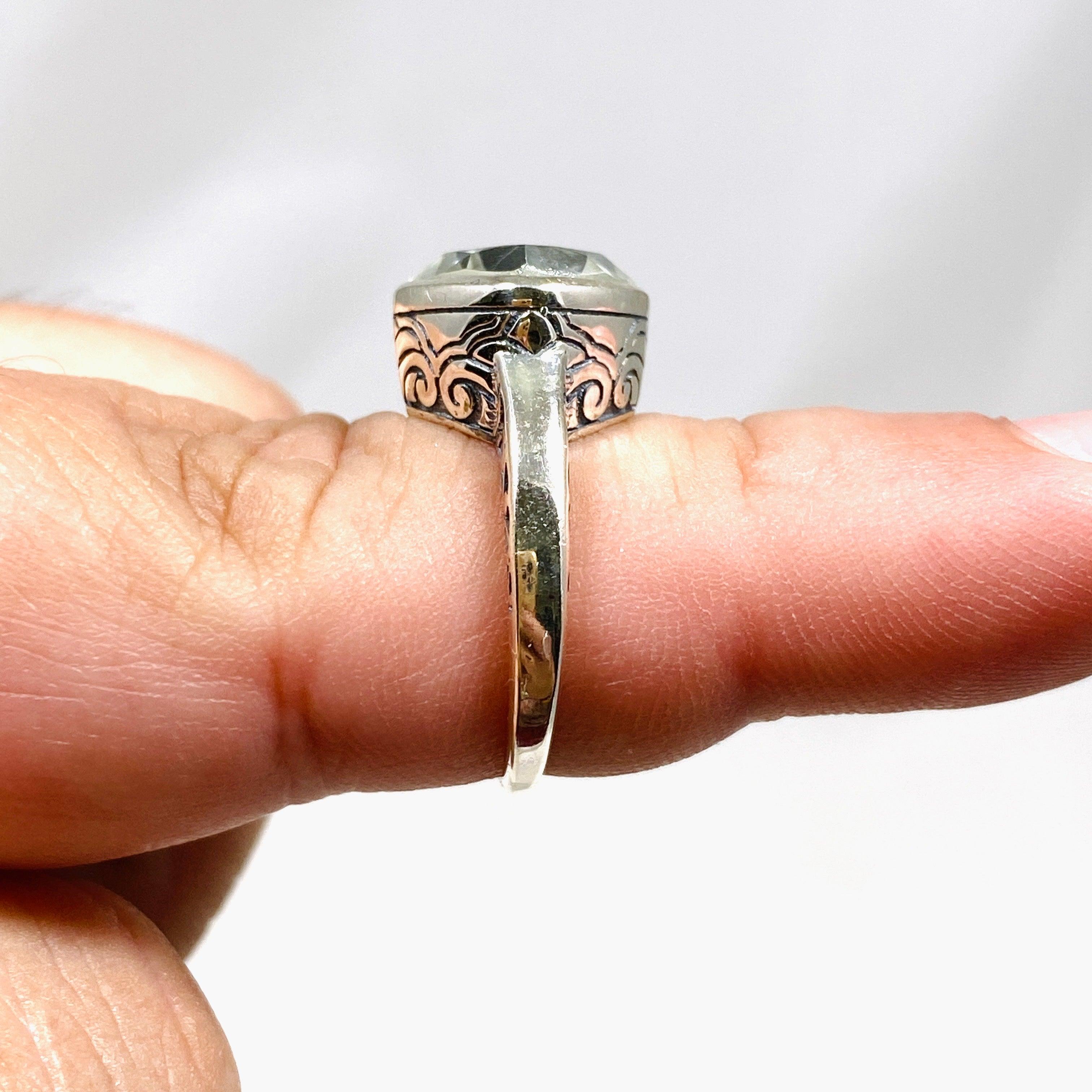 Prasiolite Boho Style Square Ring R3911 - Elegant Green Gemstone Jewelry for Women, Perfect for Boho Fashion & Everyday Wear