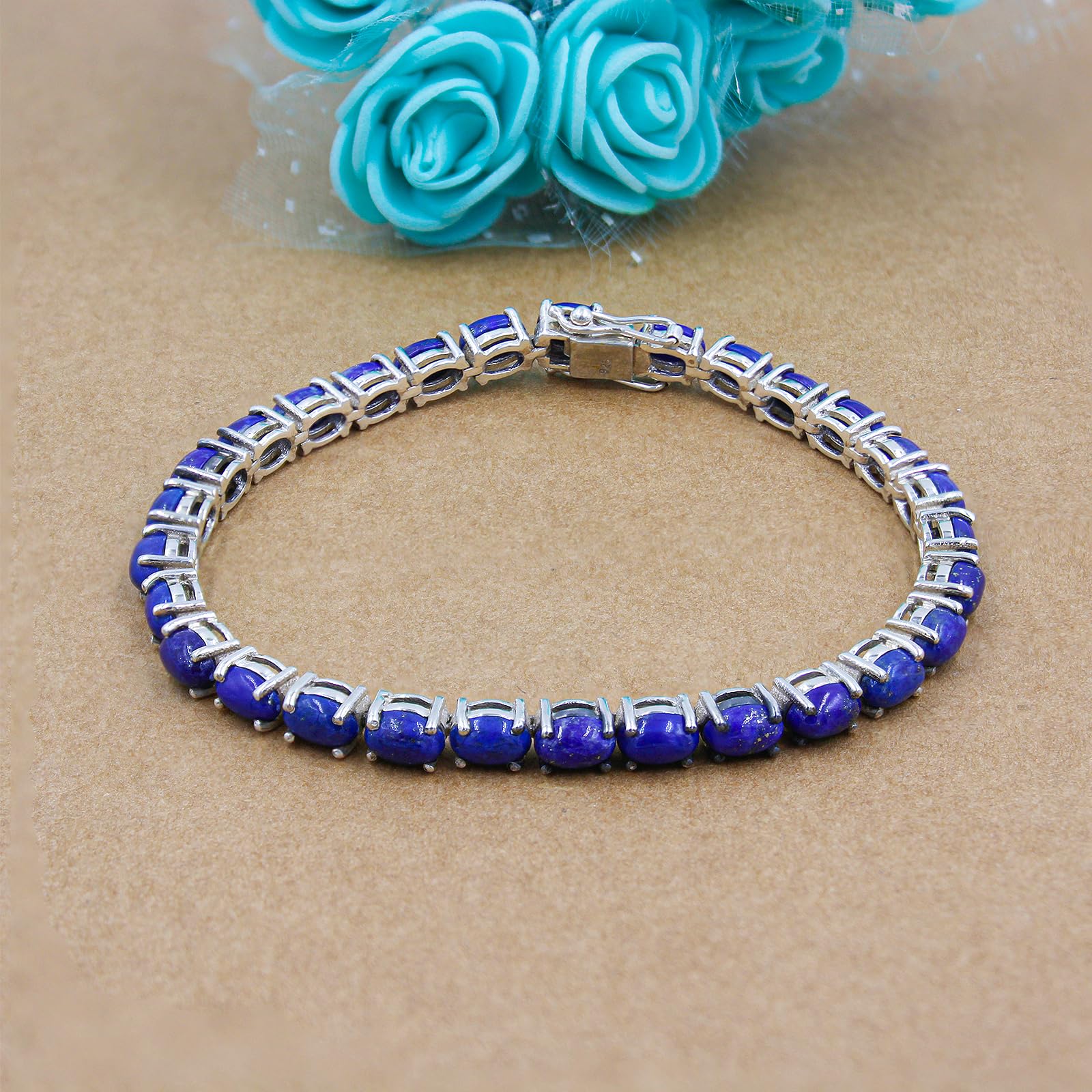 925 Sterling Silver Tennis Bracelet for Women - Lapis Lazuli Gemstone Designer Jewelry, 7.5