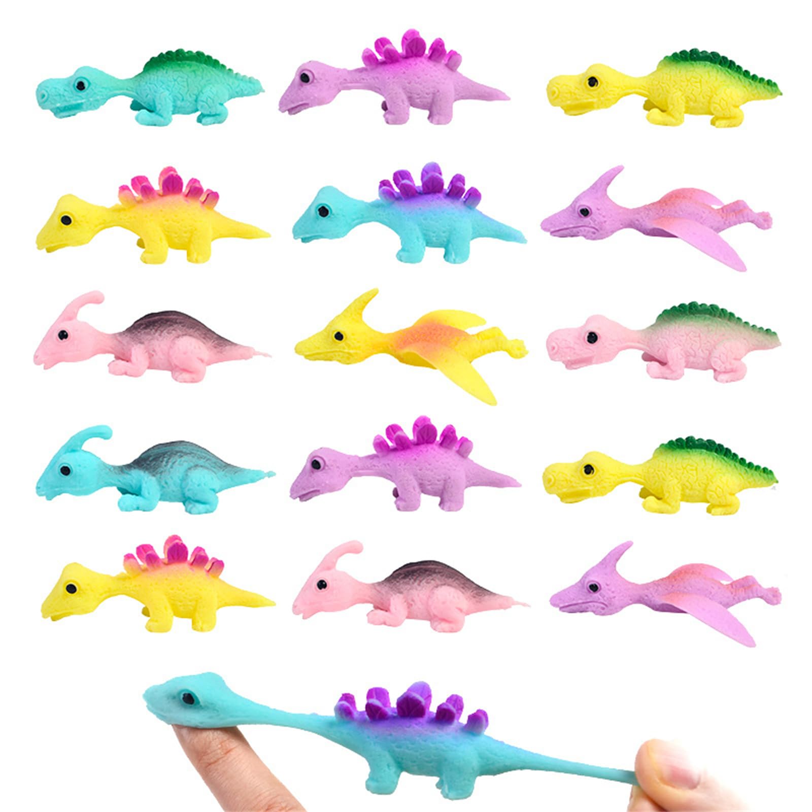 **15PCS Slingshot Dinosaur Finger Toys - Mini Rubber Dino Figures for Flying Games, Party Favors & Gag Gifts - Fun Toys for Kids, Teens & Boys (Great for Outdoor Play, Birthday Parties & Stress Relief)**