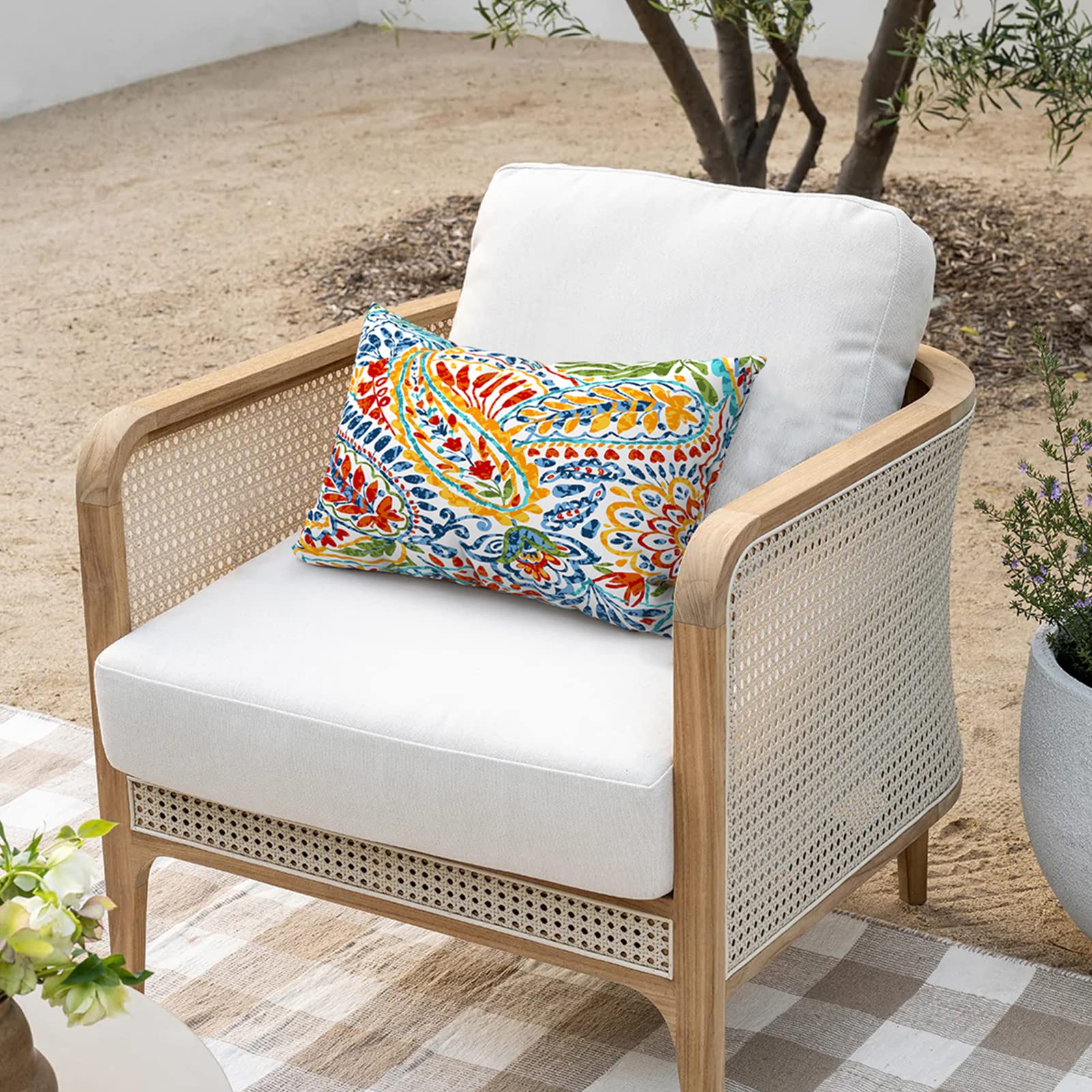 Waterproof 12x20 Inch Lumbar Pillows for Outdoor & Indoor Use - Pack of 2 Paisley Print Cushions with Inserts - Perfect for Patio Furniture, Garden Chairs, Sofas and Bed Decor