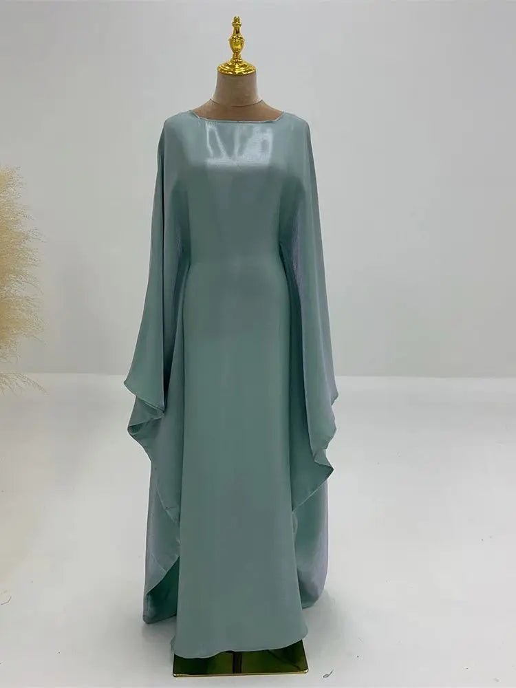 Elegant Batwing Sleeve Satin Abaya Dress for Women - Modest Muslim Prayer Dress for Eid, Wedding & Special Occasions