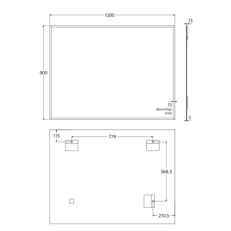 Fienza BEM 12090 Bevel Edge Rectangular Mirror 47
