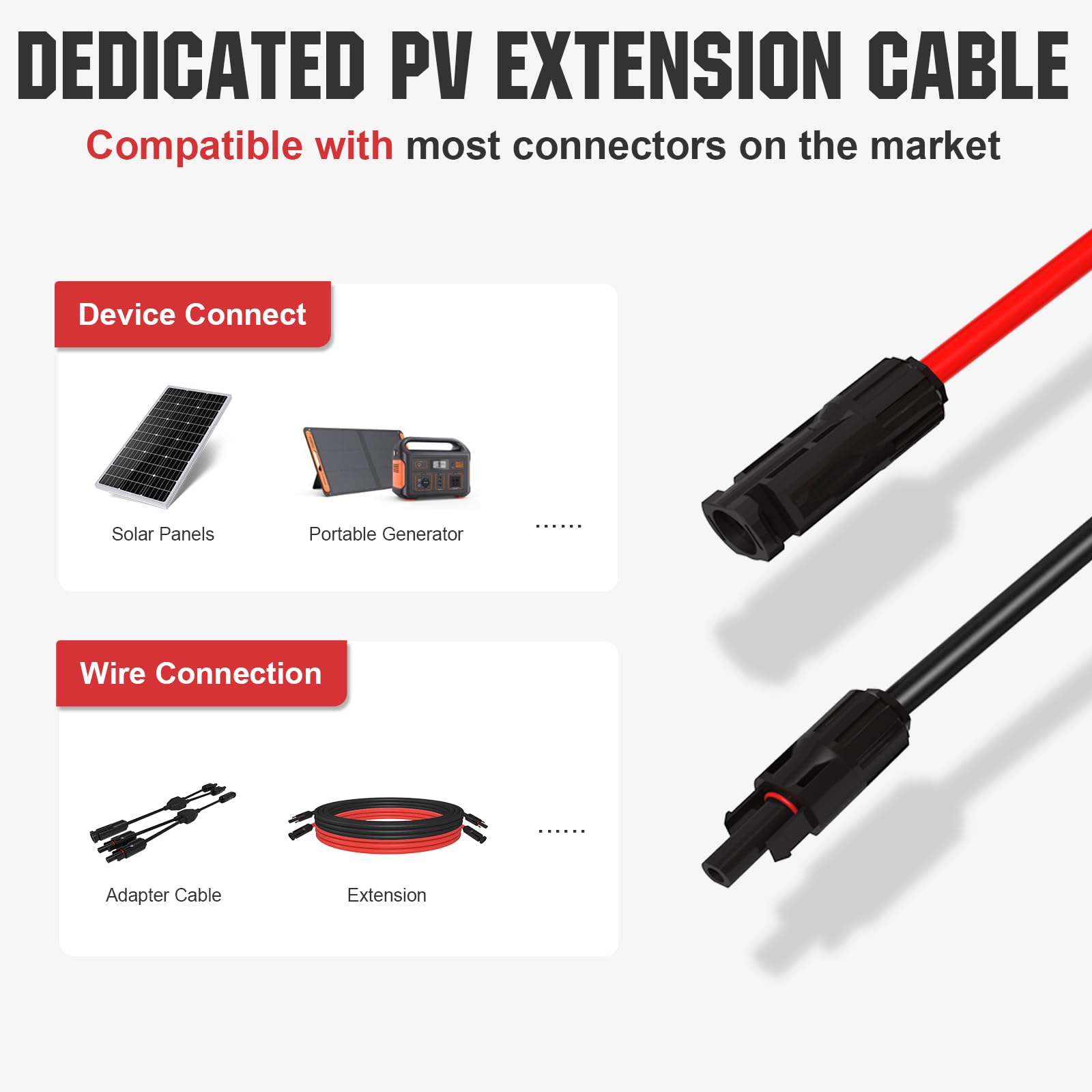ECO-WORTHY 20FT 10AWG Solar Panel Extension Cable with MC4 Connectors (Red & Black) - Weatherproof Solar Panel Wire for RV, Boat, Off-Grid Systems - Compatible with Solar Panels & Charge Controllers
