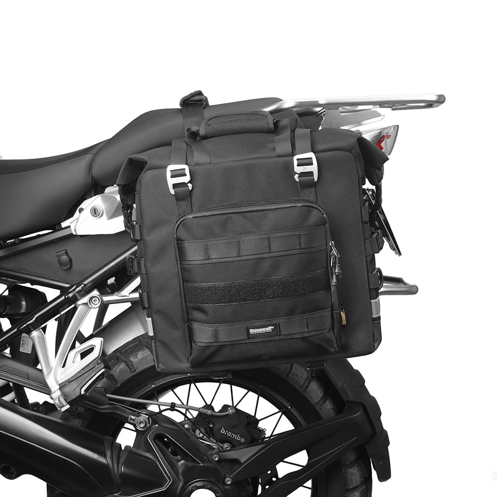 Rhinowalk 25L Waterproof Motorcycle Saddlebags - Quick Release Side Bags for Adventure & Sports Bikes (Black) - Perfect for Long Rides & Travel
