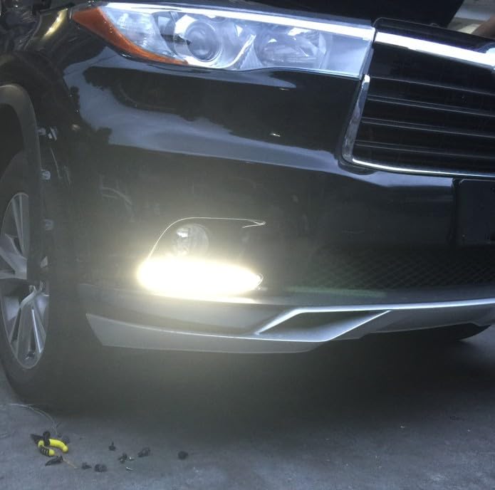 iJDMTOY Xenon White LED DRL Fog Light Kit for 2014-2016 Toyota Highlander - OEM Style Direct Replacement Daytime Running Lights with Fog Light Bezels | Perfect for Night Driving & Off-Road Adventures