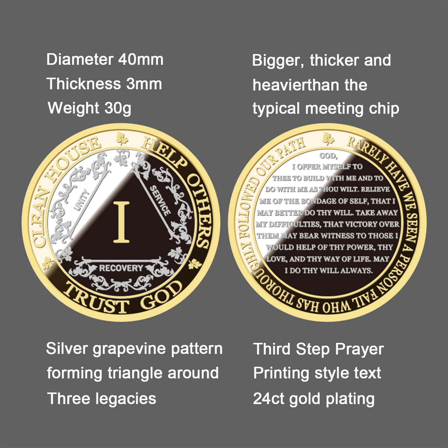 AA Sobriety Coin – Premium AA Anniversary Medallions & Recovery Chips – Ideal Sober Gift for AA Milestones & 12-Step Programs (No Year) – Celebrate Sobriety, Meetings & Clean Living Achievements